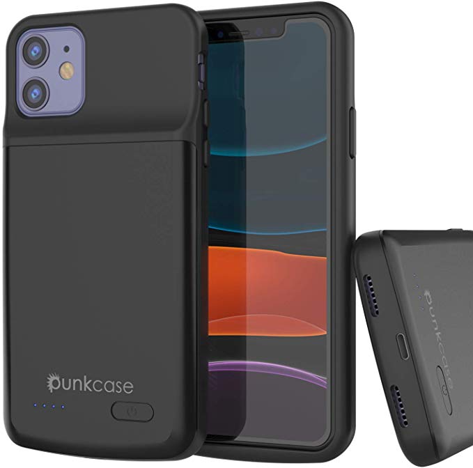 iPhone 11 Battery Case, PunkJuice 5000mAH Fast Charging Power Bank W/ Screen Protector | [Black]