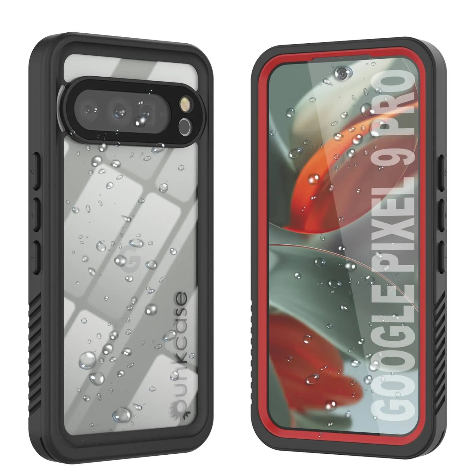 Google Pixel 9 Pro Waterproof Case, Punkcase [Extreme Series] Armor Cover W/ Built In Screen Protector [Red]