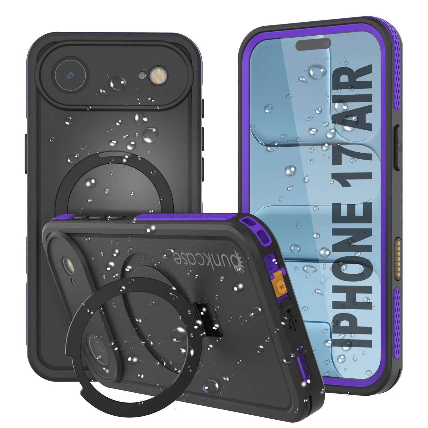 iPhone 17 Air Waterproof Case [Kickstud 2.0 Series] Protective IP68 Cover W/Screen Protector & Kickstand [Purple]
