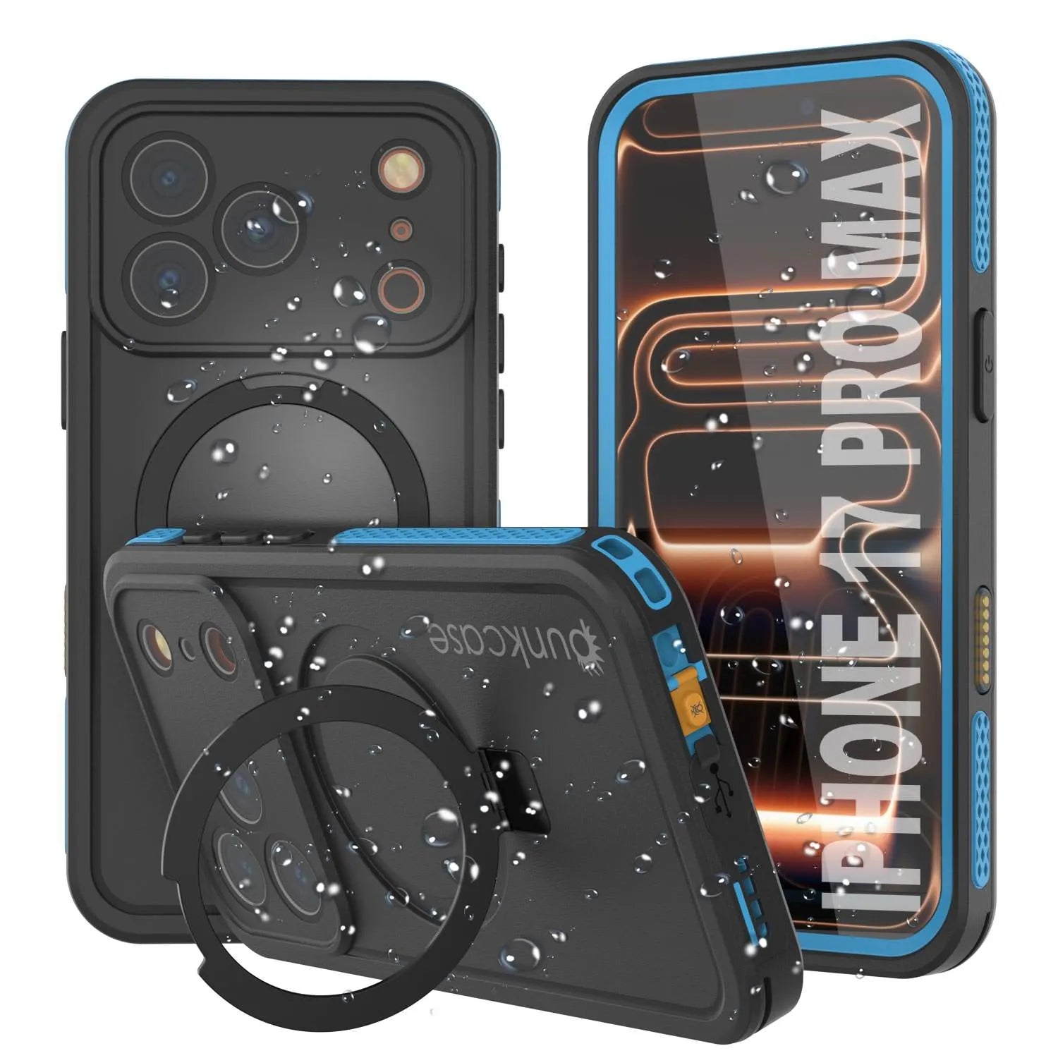 iPhone 17 Pro Max Waterproof Case [Kickstud 2.0 Series] Protective IP68 Cover W/Screen Protector & Kickstand [Blue]