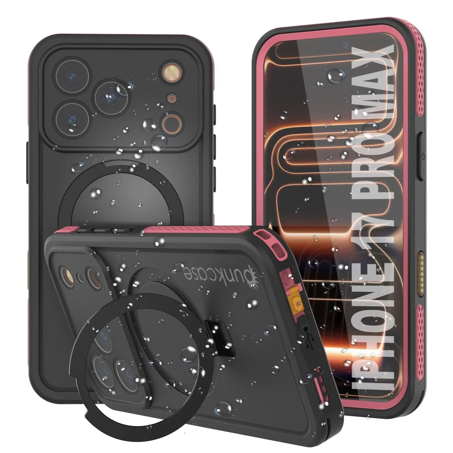 iPhone 17 Pro Max Waterproof Case [Kickstud 2.0 Series] Protective IP68 Cover W/Screen Protector & Kickstand [Pink]
