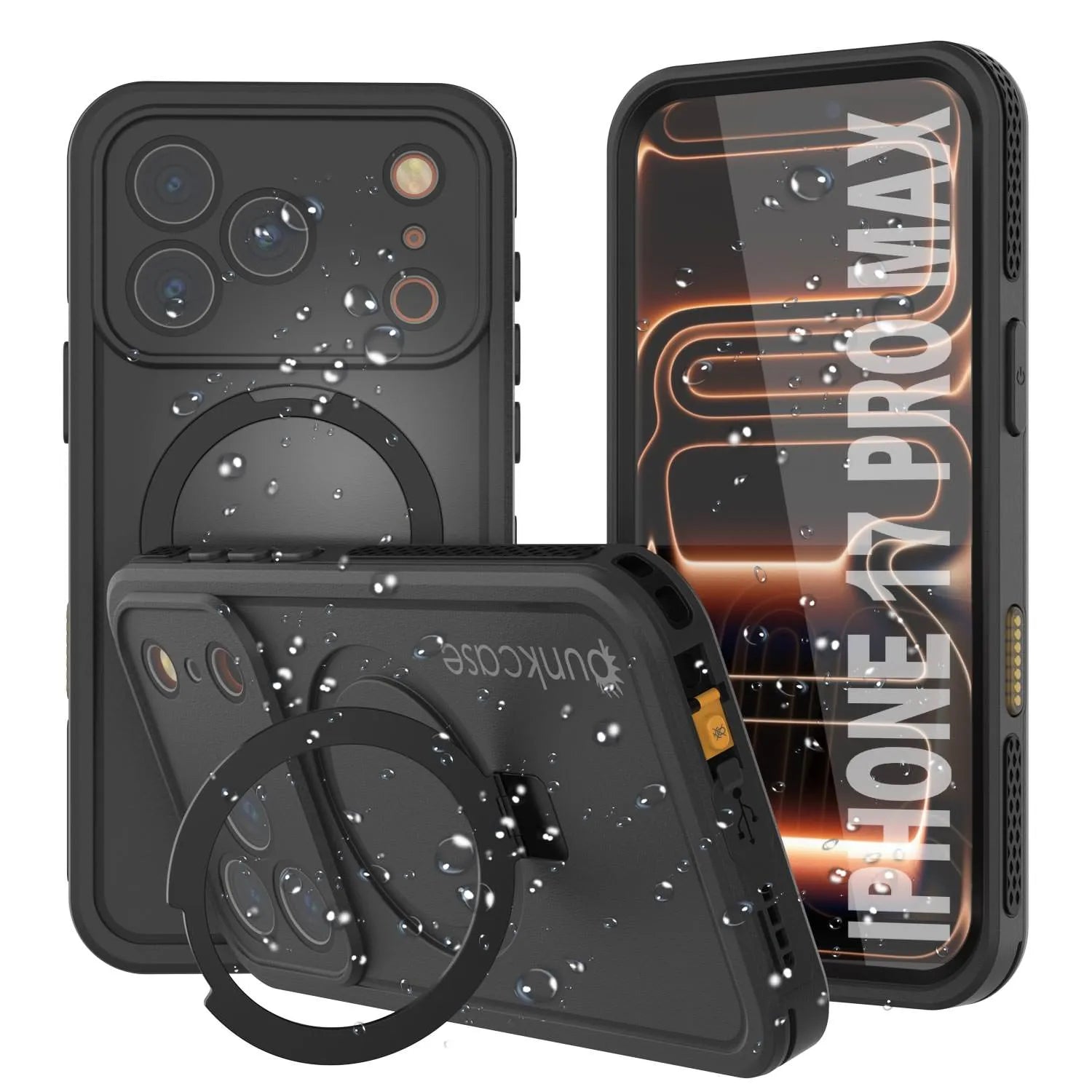 iPhone 17 Pro Max Waterproof Case [Kickstud 2.0 Series] Protective IP68 Cover W/Screen Protector & Kickstand [Black]