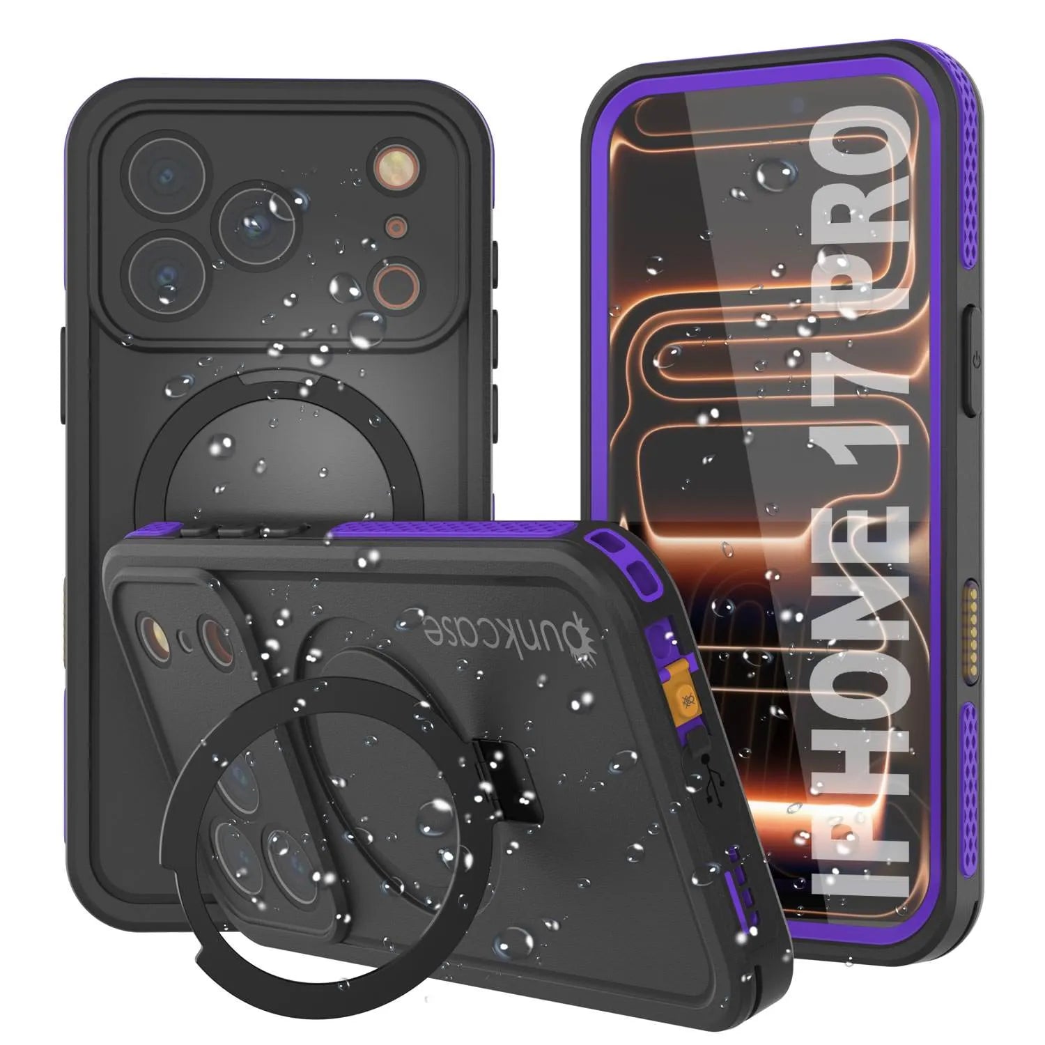 iPhone 17 pro Waterproof Case [Kickstud 2.0 Series] Protective IP68 Cover W/Screen Protector & Kickstand [Purple]
