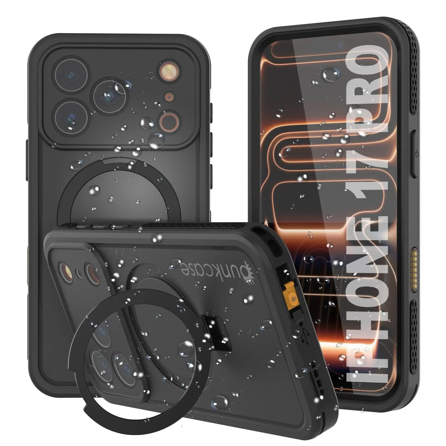 iPhone 17 pro Waterproof Case [Kickstud 2.0 Series] Protective IP68 Cover W/Screen Protector & Kickstand [Black]