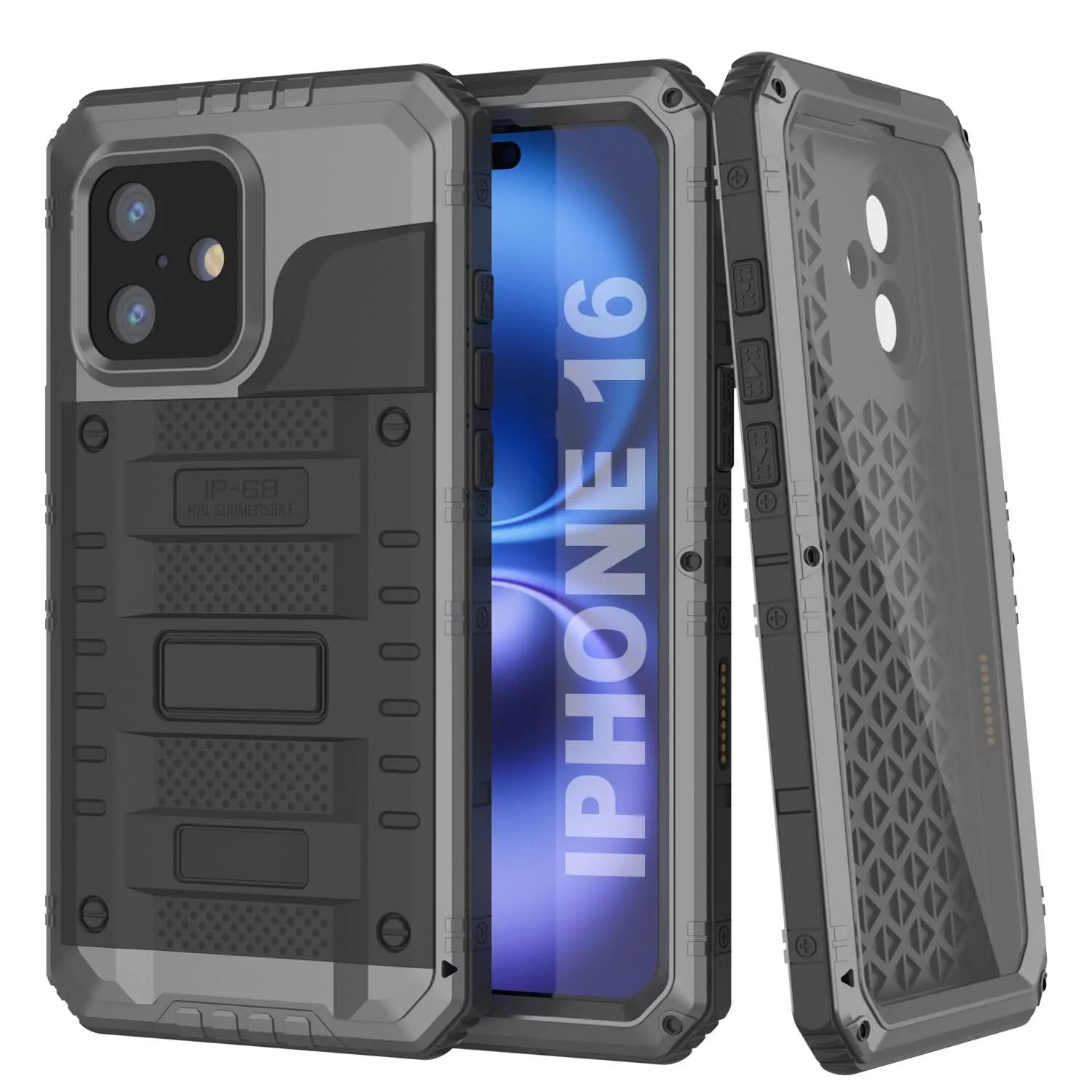 iPhone 16 Metal Extreme 3.0 Series Aluminum Waterproof Case IP68 W/Buillt in Screen Protector & Kickstand [Silver]