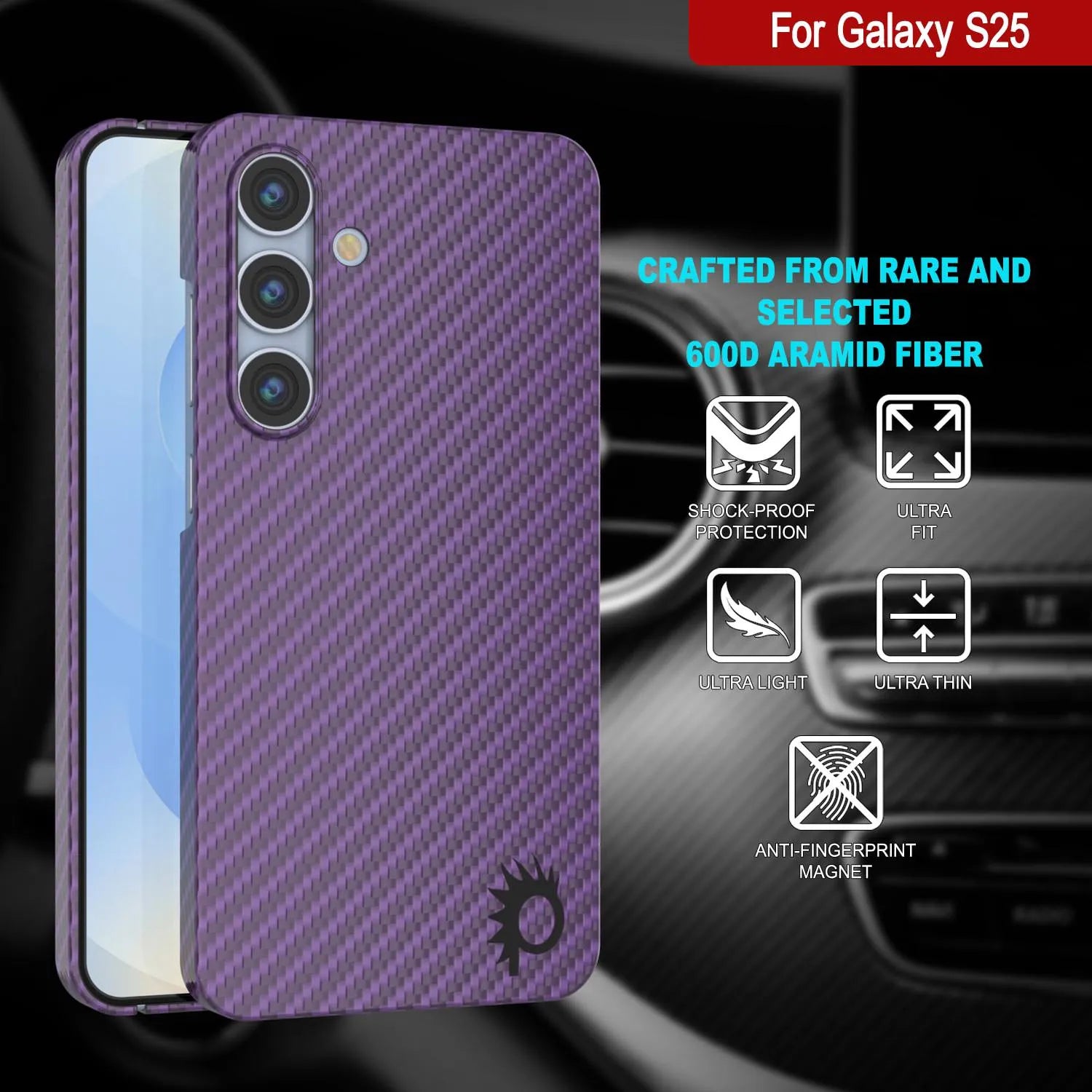 Punkcase Galaxy S25 Plus Carbon Fiber Case [AramidShield Series] Ultra Slim & Light Kevlar [Purple]