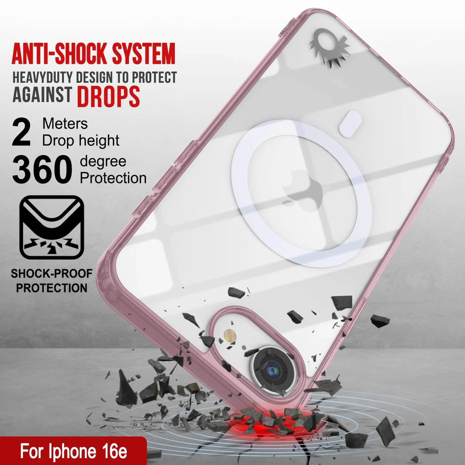 Punkcase iPhone 16e Magnetic Wireless Charging Case [ClearMag Series][Rose]