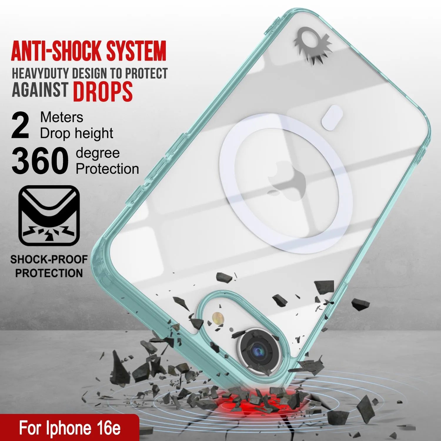 Punkcase iPhone 16e Magnetic Wireless Charging Case [ClearMag Series][Teal]