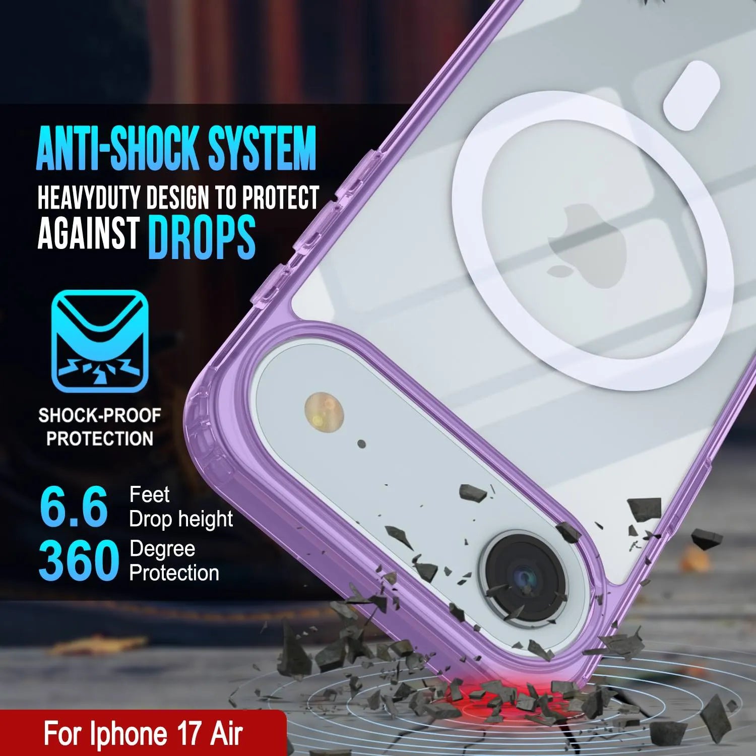 Punkcase iPhone 17 Air Magnetic Wireless Charging Case [ClearMag Series][Purple]