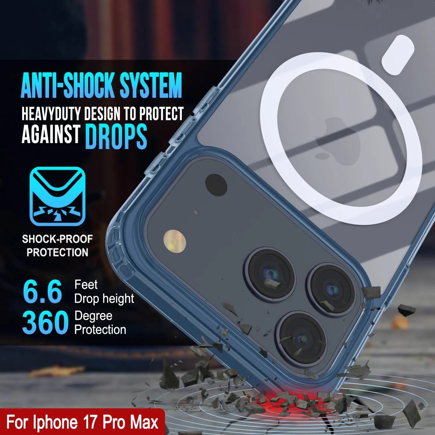 Punkcase iPhone 17 Pro Max Magnetic Wireless Charging Case [ClearMag Series][Navy]