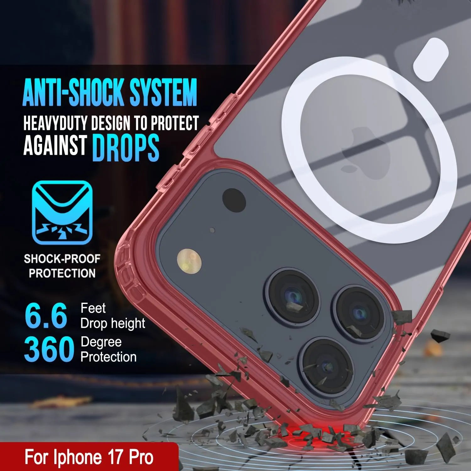 Punkcase iPhone 17 Pro Magnetic Wireless Charging Case [ClearMag Series][Red]
