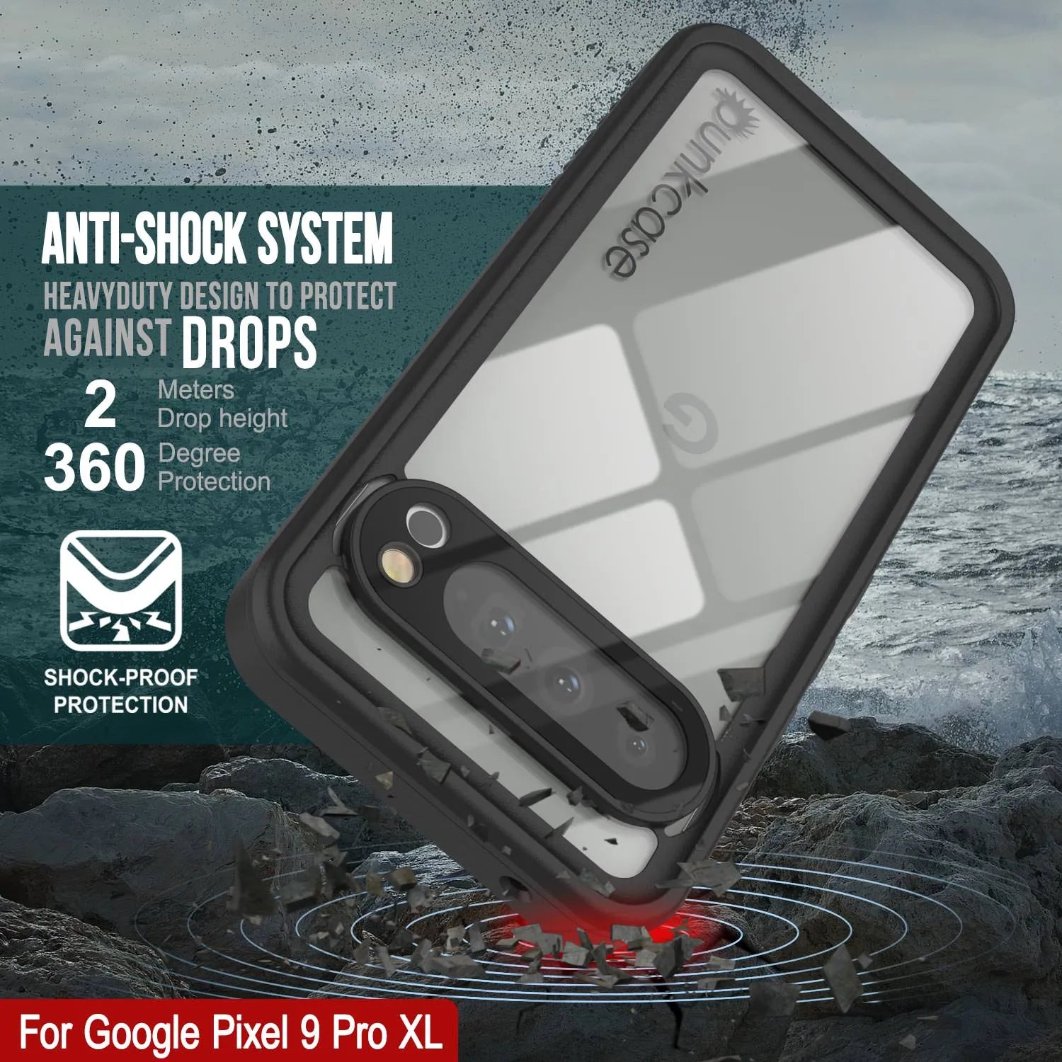 Google Pixel 9 Pro XL Waterproof Case, Punkcase [Extreme Series] Armor Cover W/ Built In Screen Protector [Teal]