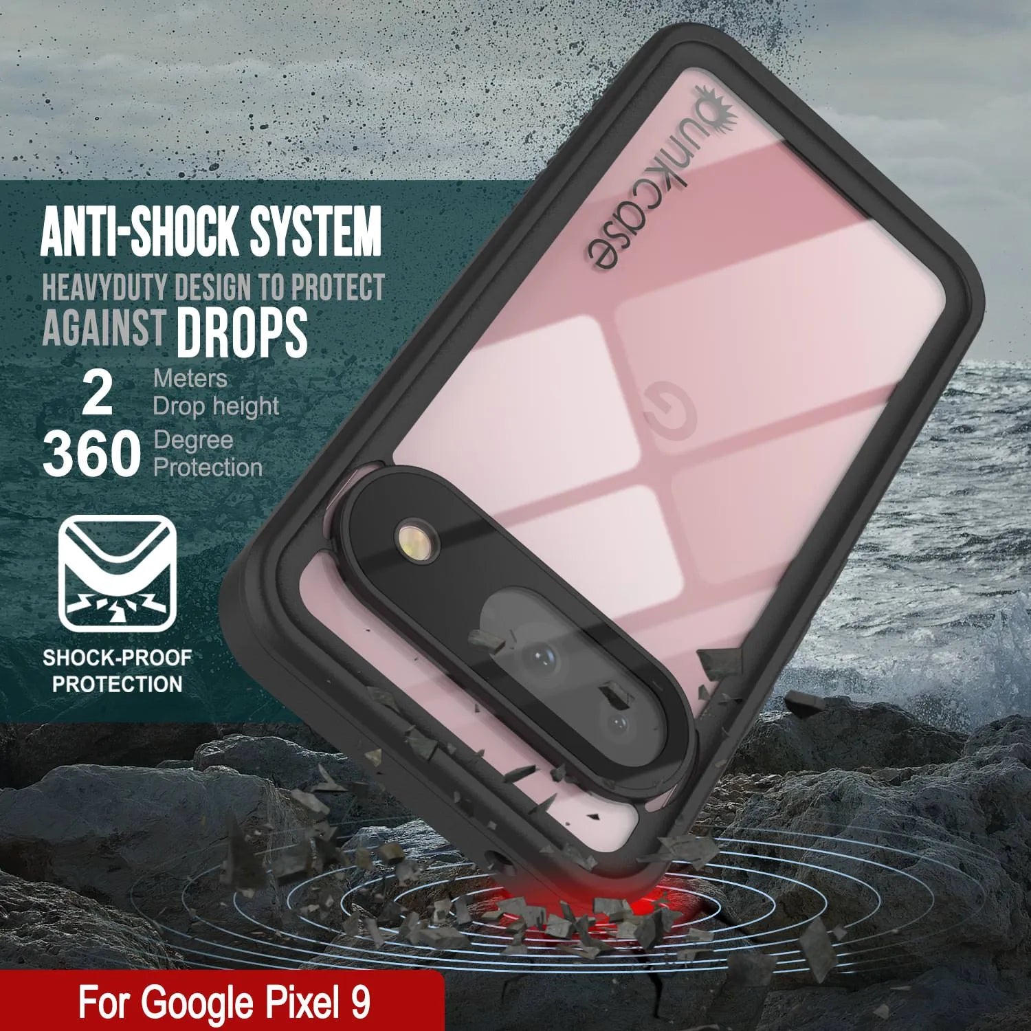 Google Pixel 9  Waterproof Case, Punkcase [Extreme Series] Armor Cover W/ Built In Screen Protector [Pink]
