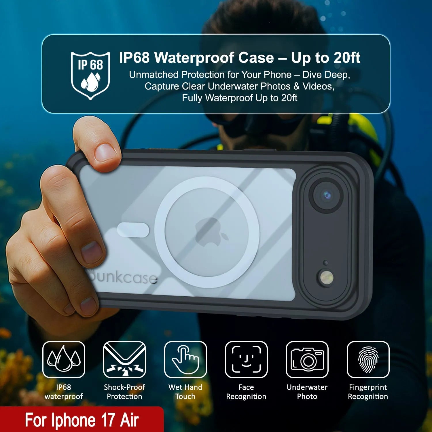 iPhone 17 Air Waterproof Case, Punkcase [Extreme Series] Armor Cover W/ Built In Screen Protector [Red]