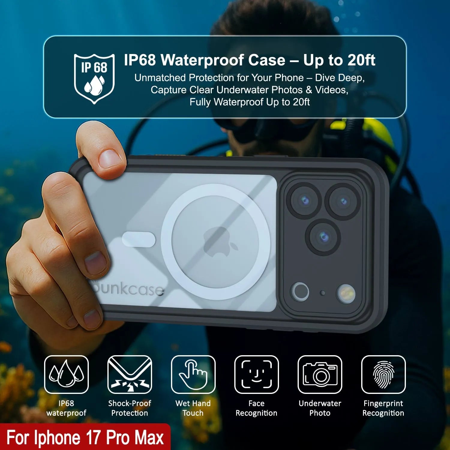 iPhone 17 Pro Max Waterproof Case, Punkcase [Extreme Series] Armor Cover W/ Built In Screen Protector [Black]