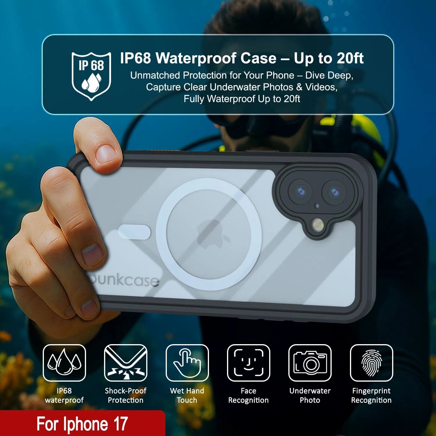 iPhone 17  Waterproof Case, Punkcase [Extreme Mag Series] Armor Cover W/ Built In Screen Protector [Grey]