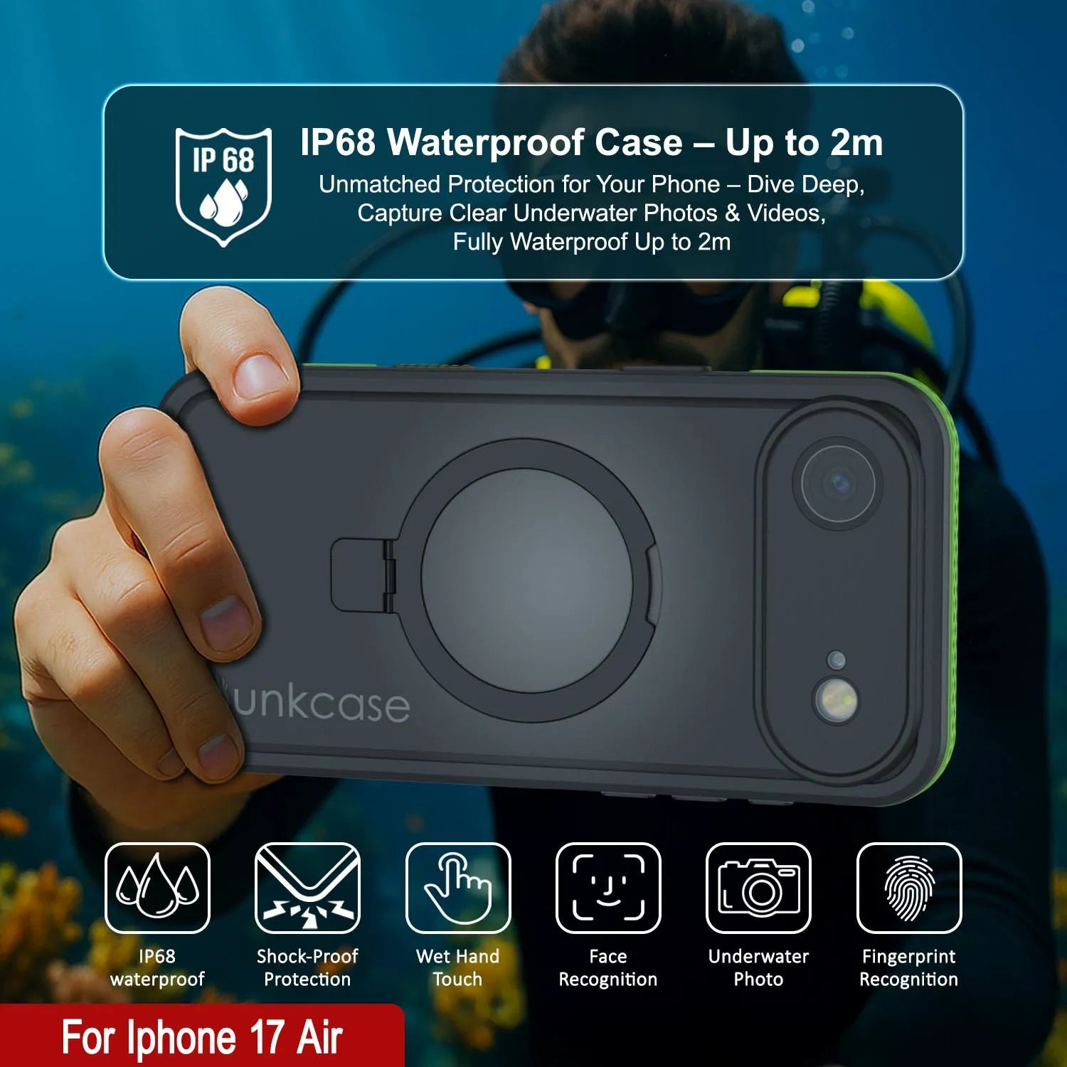 iPhone 17 Air Waterproof Case [Kickstud 2.0 Series] Protective IP68 Cover W/Screen Protector & Kickstand [Green]
