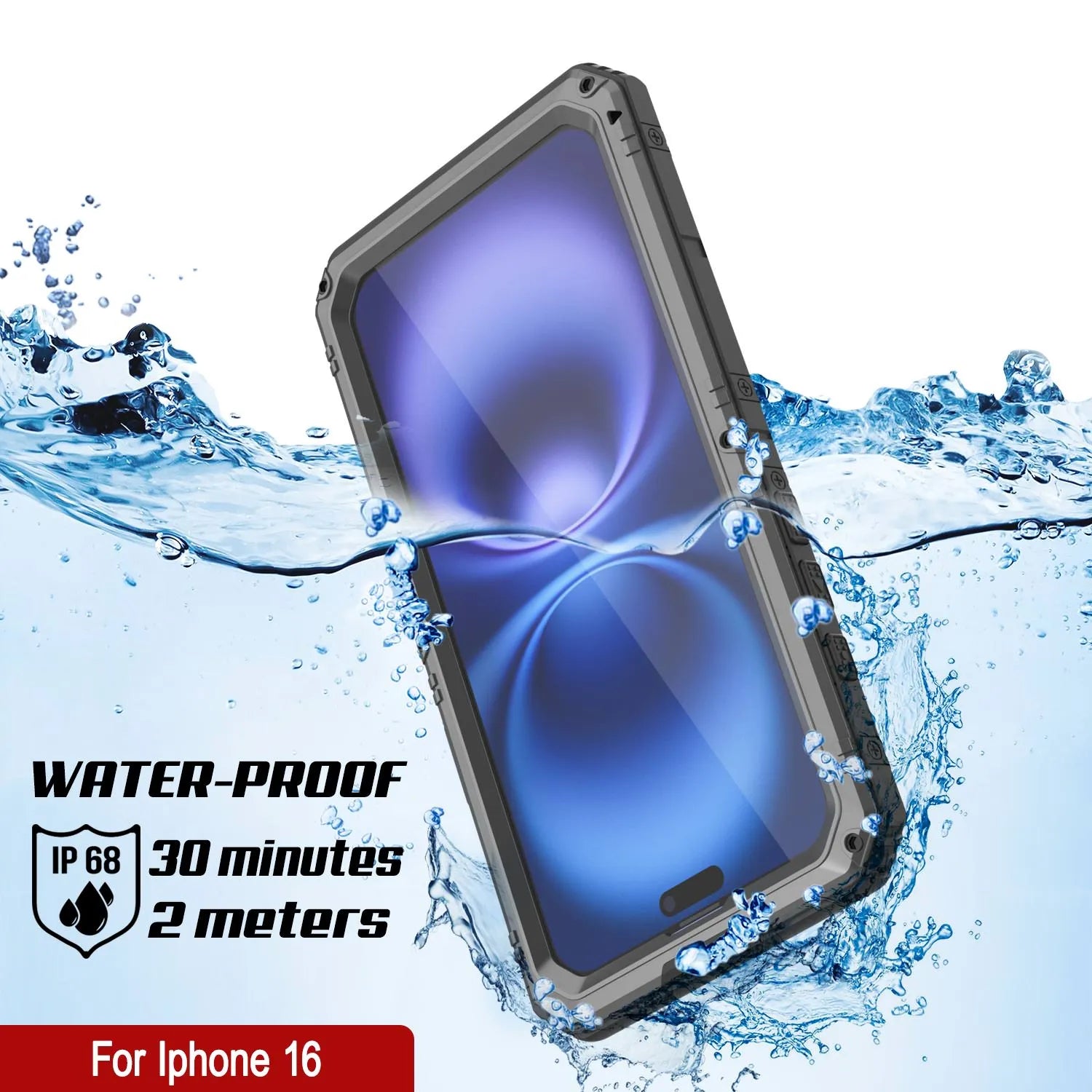 iPhone 16 Metal Extreme 3.0 Series Aluminum Waterproof Case IP68 W/Buillt in Screen Protector & Kickstand [Silver]