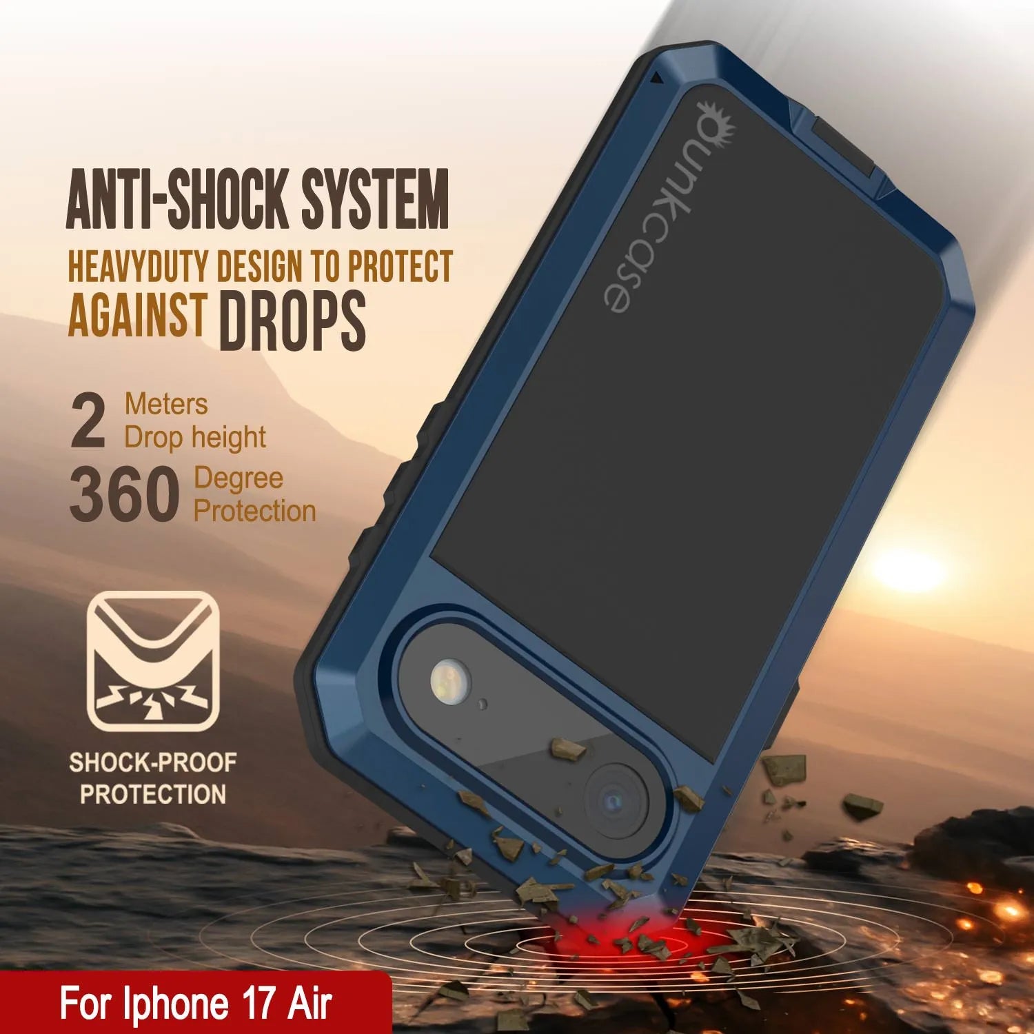 iPhone 17 Air Metal Case, Heavy Duty Military Grade Armor Cover [shock proof] Full Body Hard [Blue]