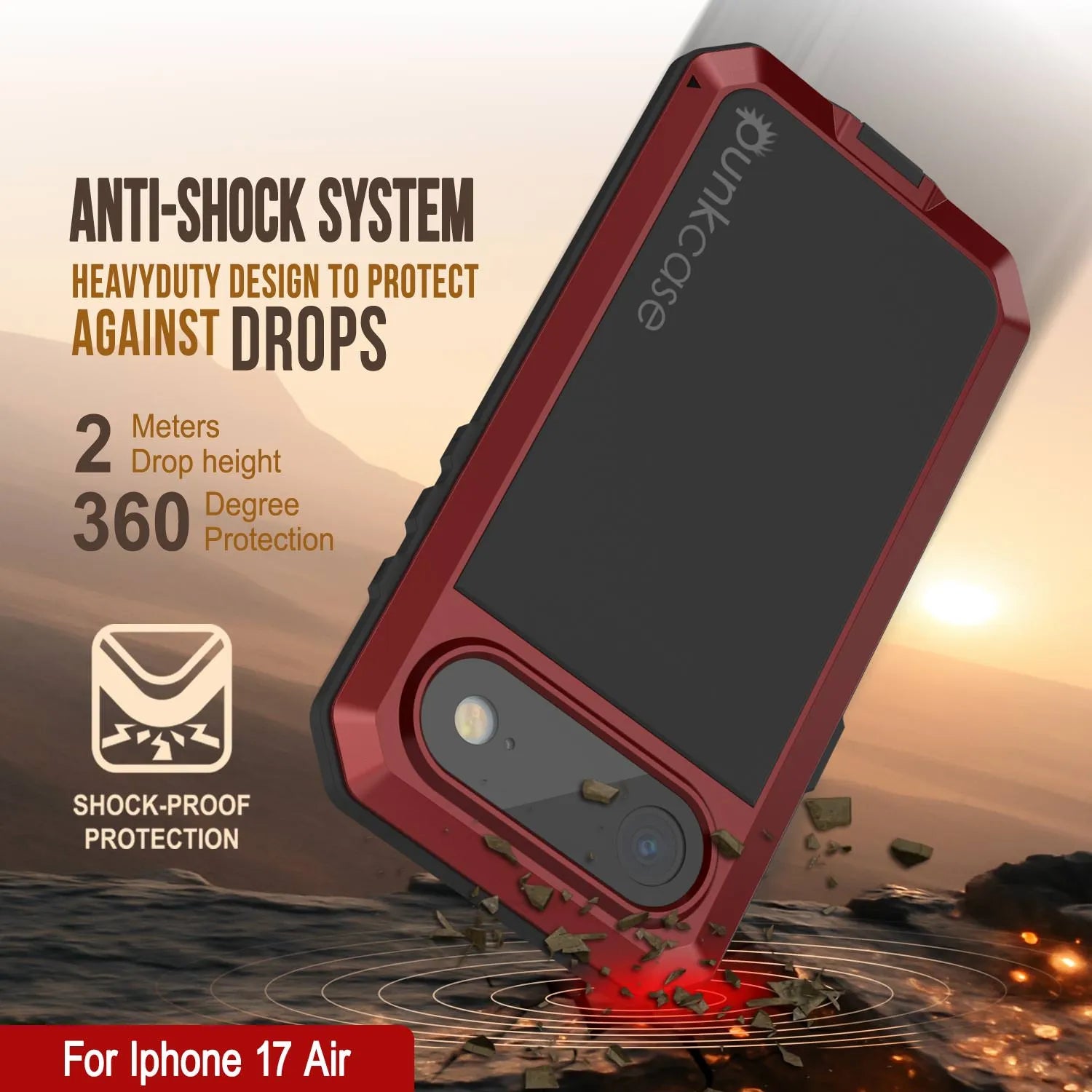iPhone 17 Air Metal Case, Heavy Duty Military Grade Armor Cover [shock proof] Full Body Hard [Red]