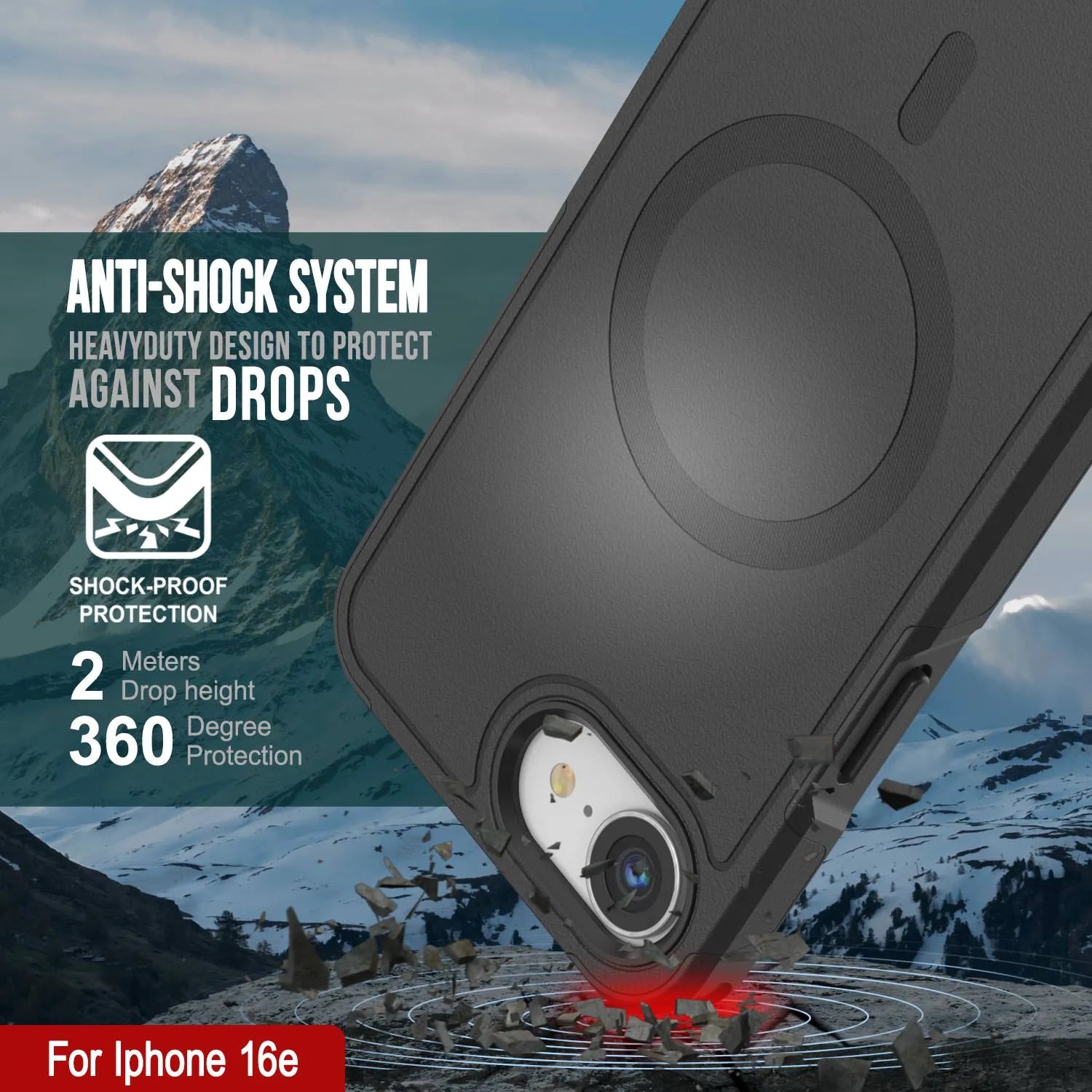 PunkCase iPhone 16e Case, [Spartan 2.0 Series] Clear Rugged Heavy Duty Cover W/Built in Screen Protector [Black]