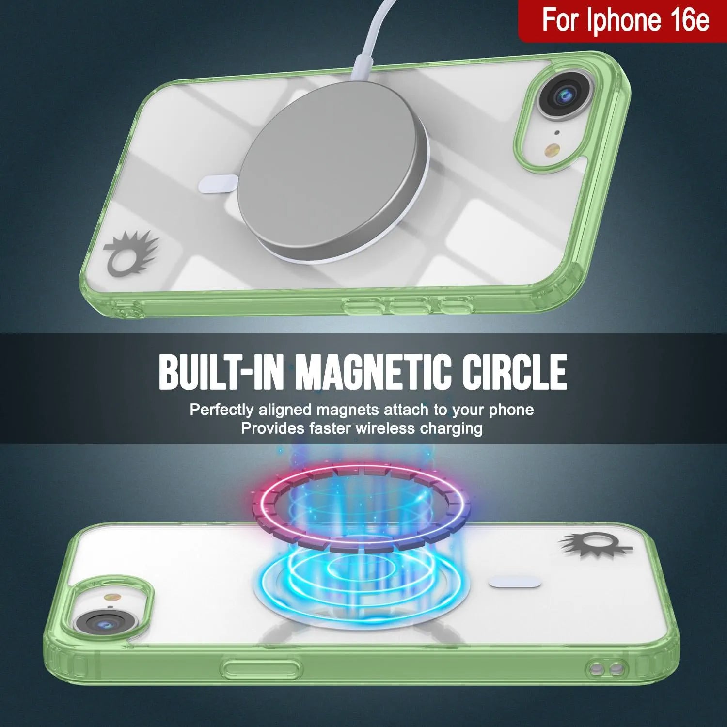 Punkcase iPhone 16e Magnetic Wireless Charging Case [ClearMag Series][Green]