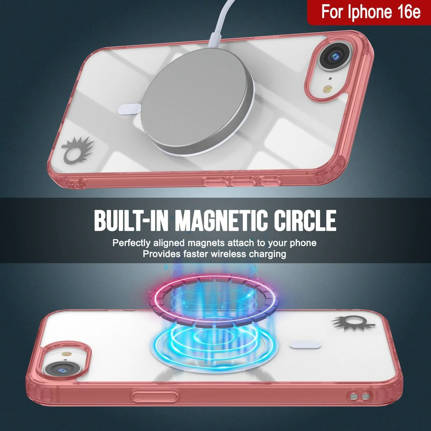 Punkcase iPhone 16e Magnetic Wireless Charging Case [ClearMag Series][Red]