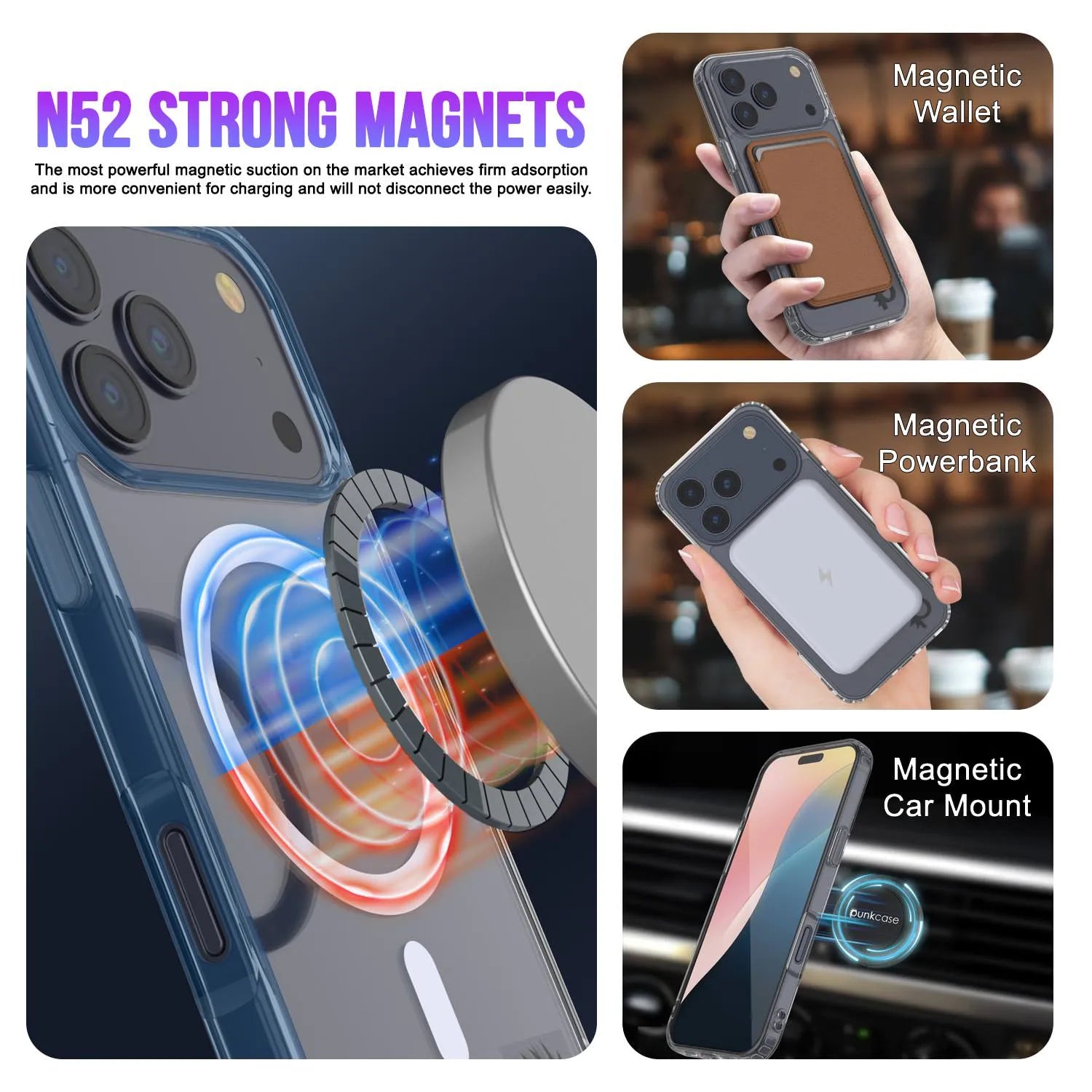 Punkcase iPhone 17 Pro Magnetic Wireless Charging Case [ClearMag Series][Navy]