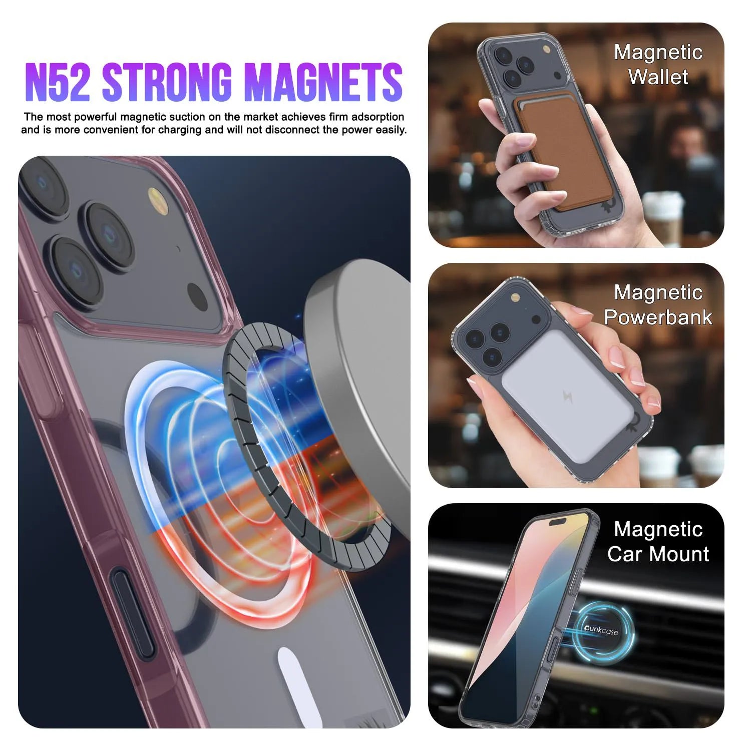 Punkcase iPhone 17 Pro Magnetic Wireless Charging Case [ClearMag Series][Rose]