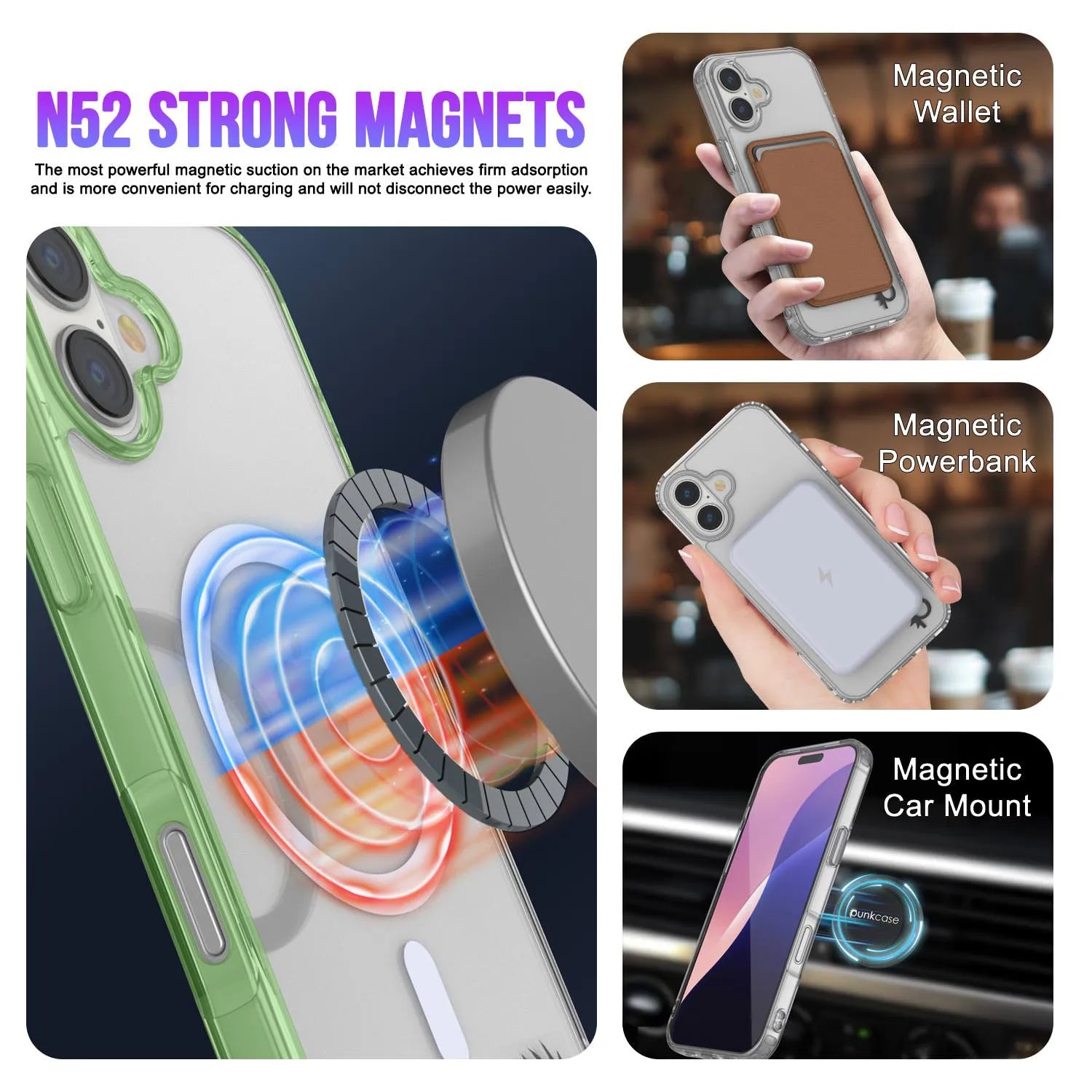 Punkcase iPhone 17 Magnetic Wireless Charging Case [ClearMag Series][Green]