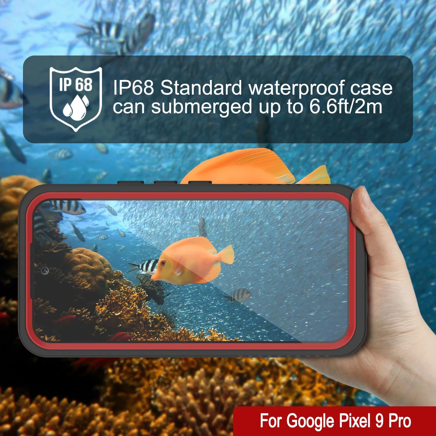 Google Pixel 9 Pro Waterproof Case, Punkcase [Extreme Series] Armor Cover W/ Built In Screen Protector [Red]