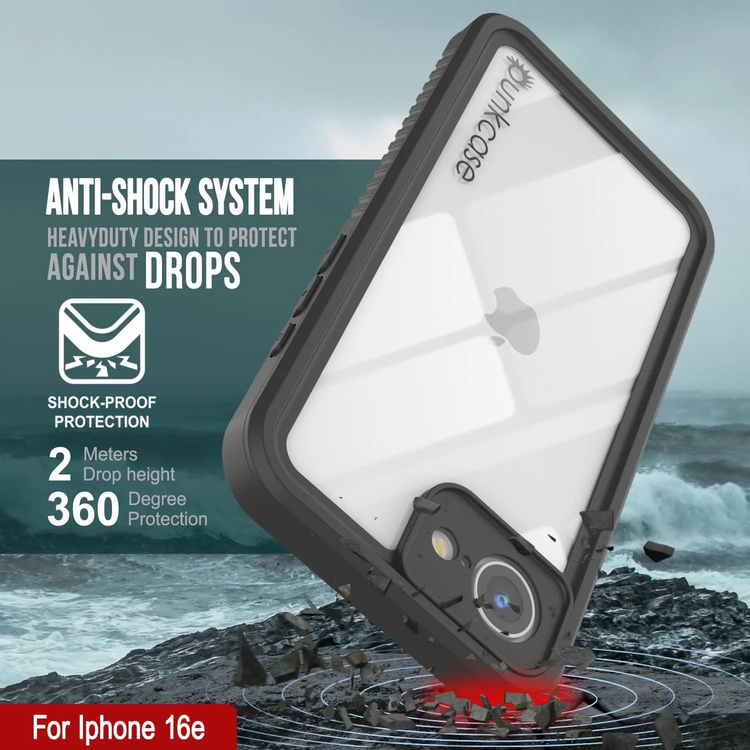iPhone 16e Waterproof Case, Punkcase [Extreme Series] Armor Cover W/ Built In Screen Protector [White]
