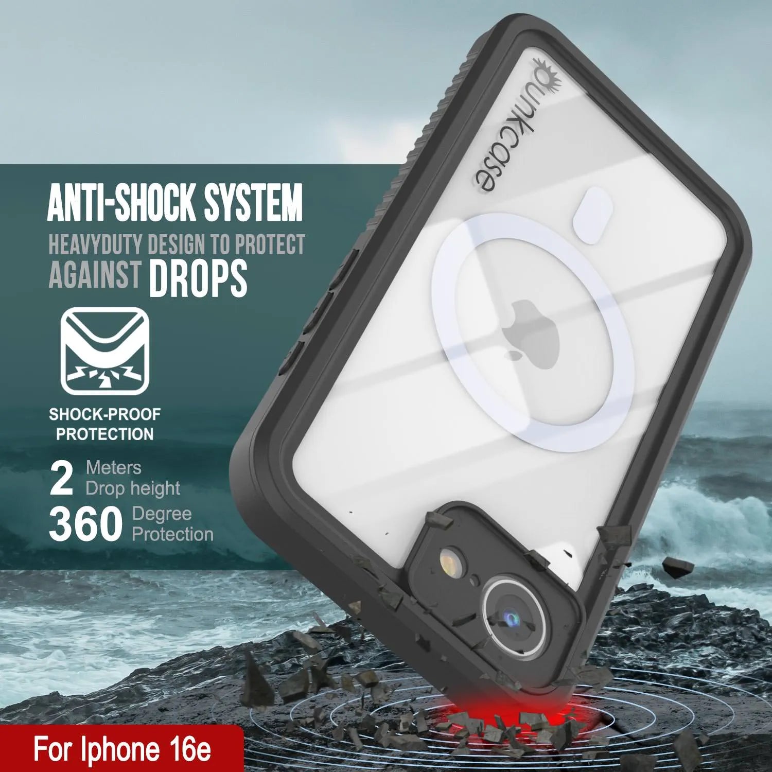 iPhone 16e  Waterproof Case, Punkcase [Extreme Mag Series] Armor Cover W/ Built In Screen Protector [White]