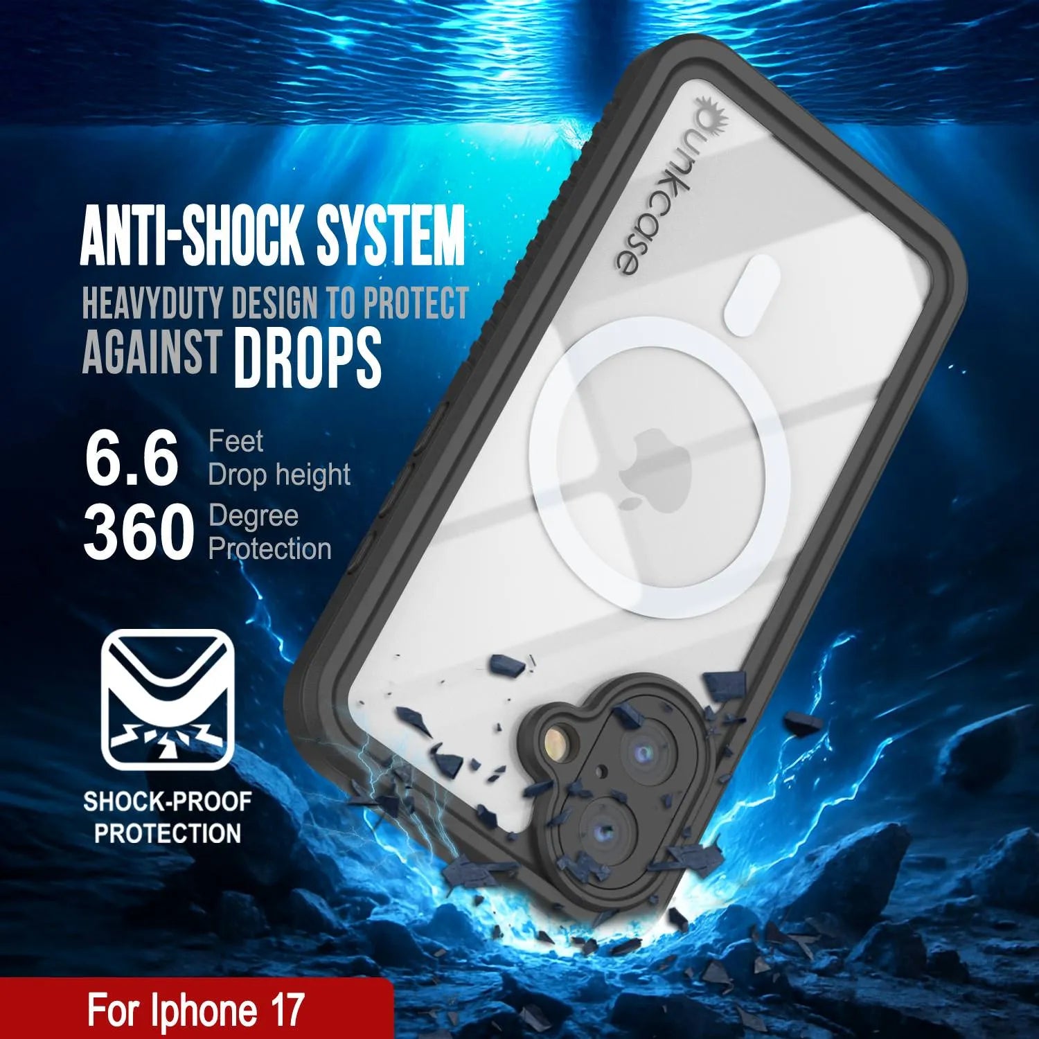 iPhone 17 Waterproof Case, Punkcase [Extreme Series] Armor Cover W/ Built In Screen Protector [White]