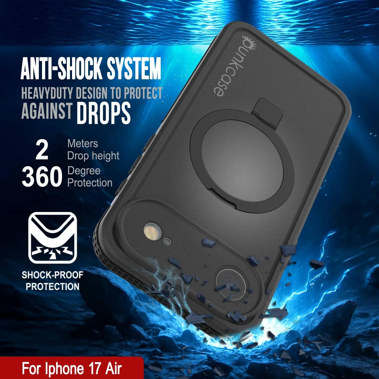 iPhone 17 Air Waterproof Case [Kickstud 2.0 Series] Protective IP68 Cover W/Screen Protector & Kickstand [Black]