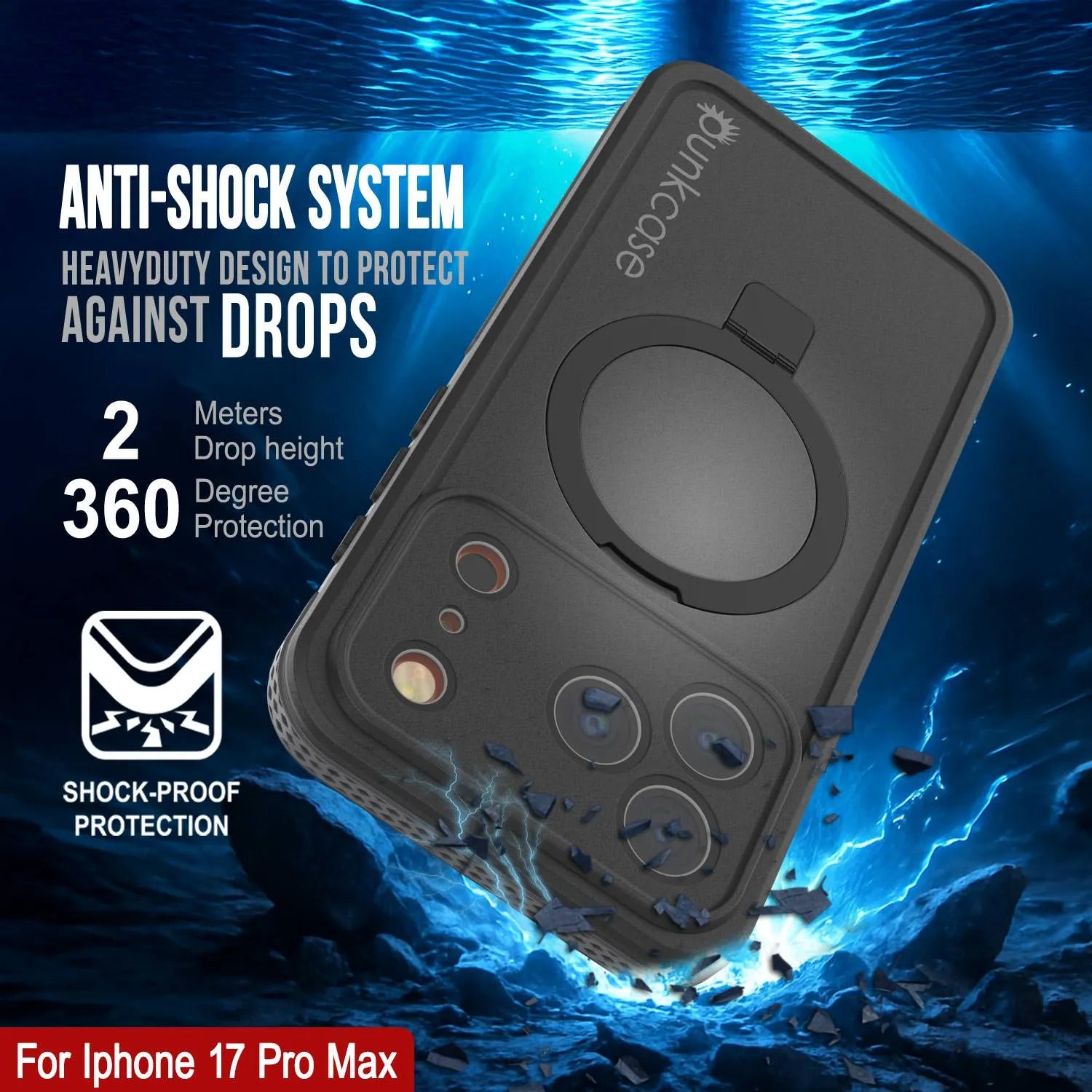 iPhone 17 Pro Max Waterproof Case [Kickstud 2.0 Series] Protective IP68 Cover W/Screen Protector & Kickstand [Grey]