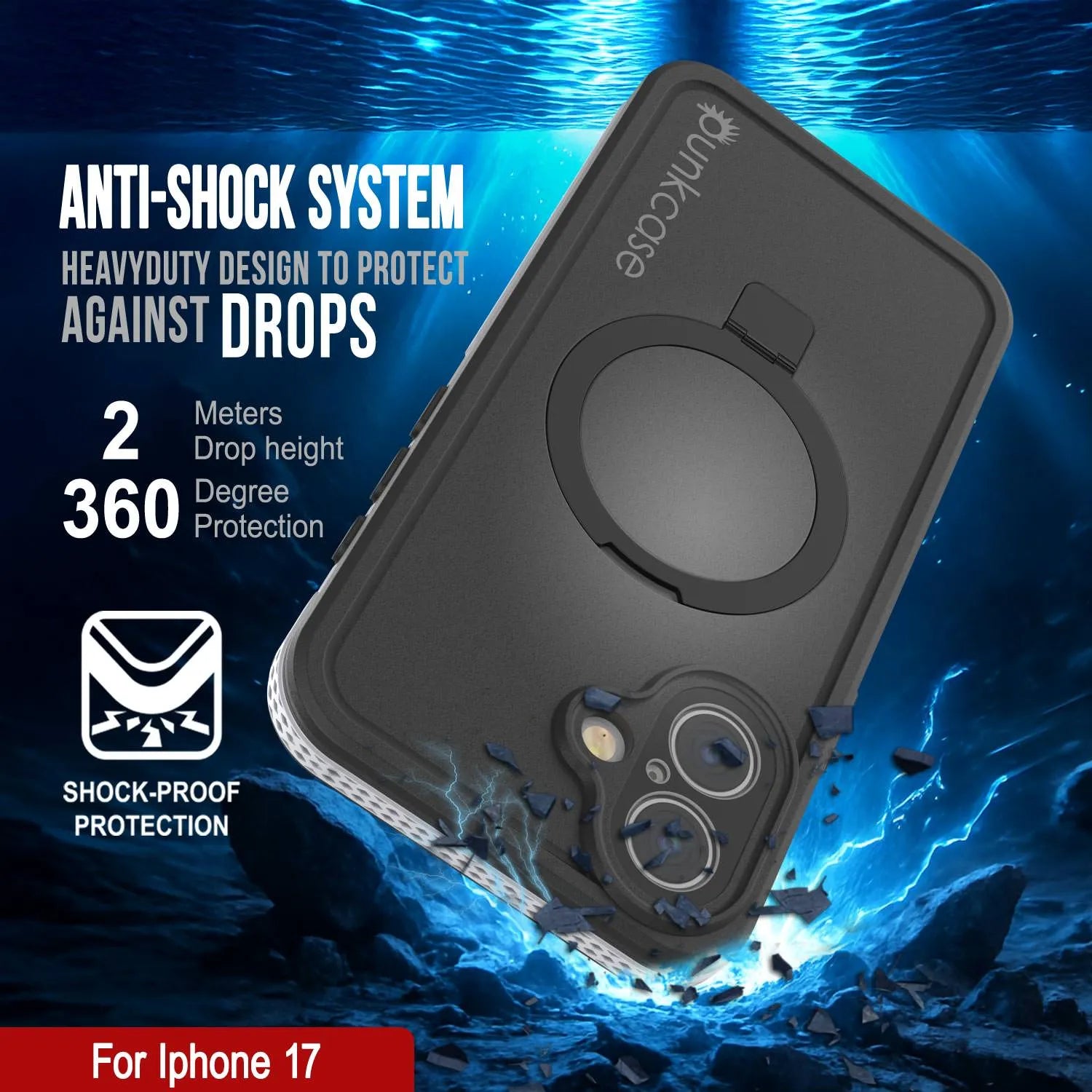 iPhone 17 Waterproof Case [Kickstud 2.0 Series] Protective IP68 Cover W/Screen Protector & Kickstand [White]