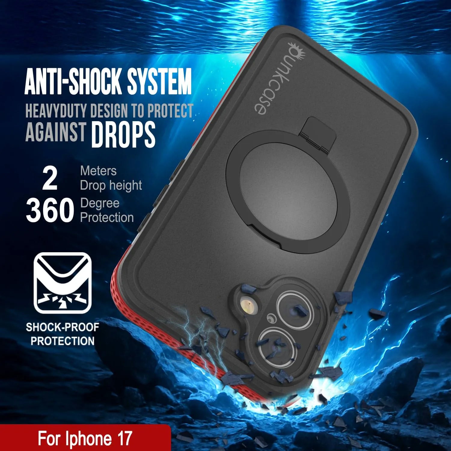 iPhone 17 Waterproof Case [Kickstud 2.0 Series] Protective IP68 Cover W/Screen Protector & Kickstand [Red]