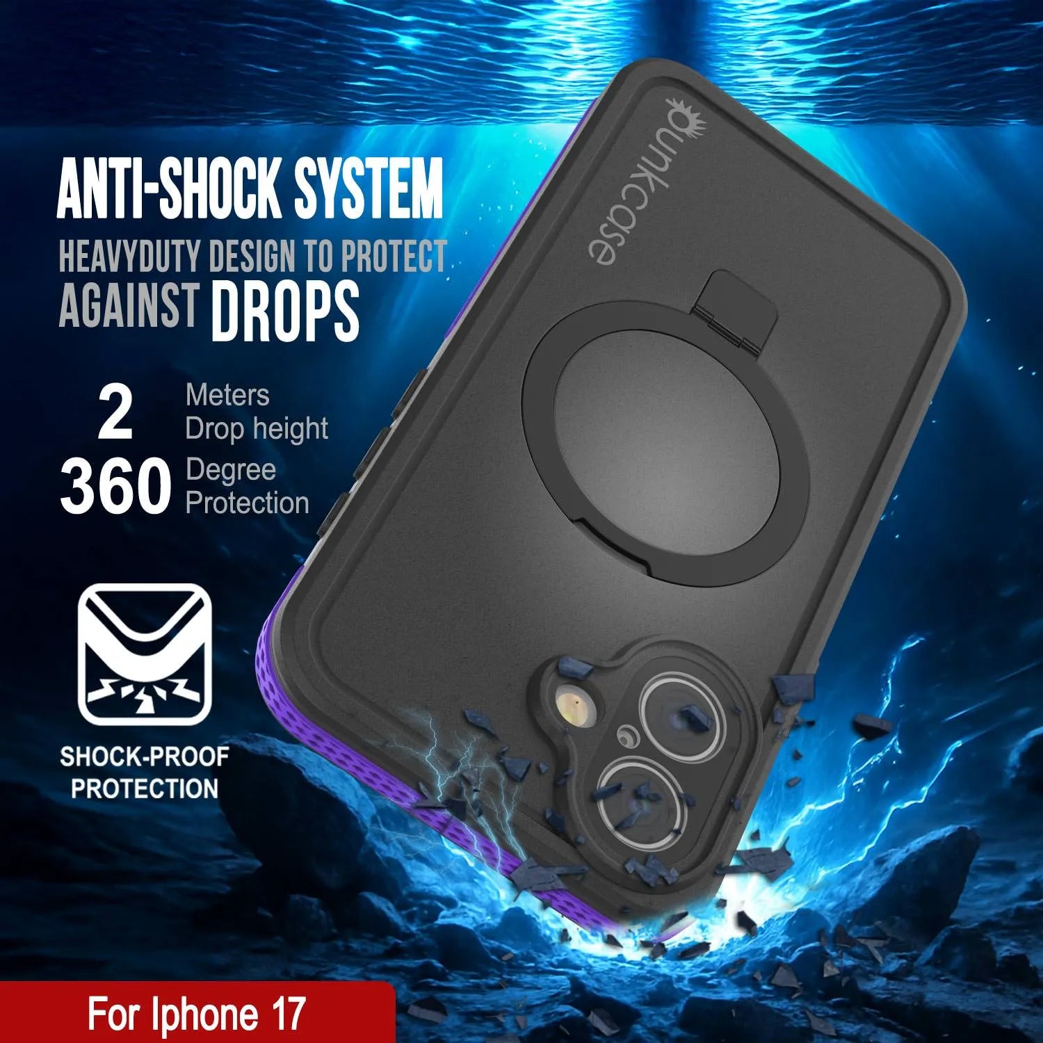 iPhone 17 Waterproof Case [Kickstud 2.0 Series] Protective IP68 Cover W/Screen Protector & Kickstand [Purple]