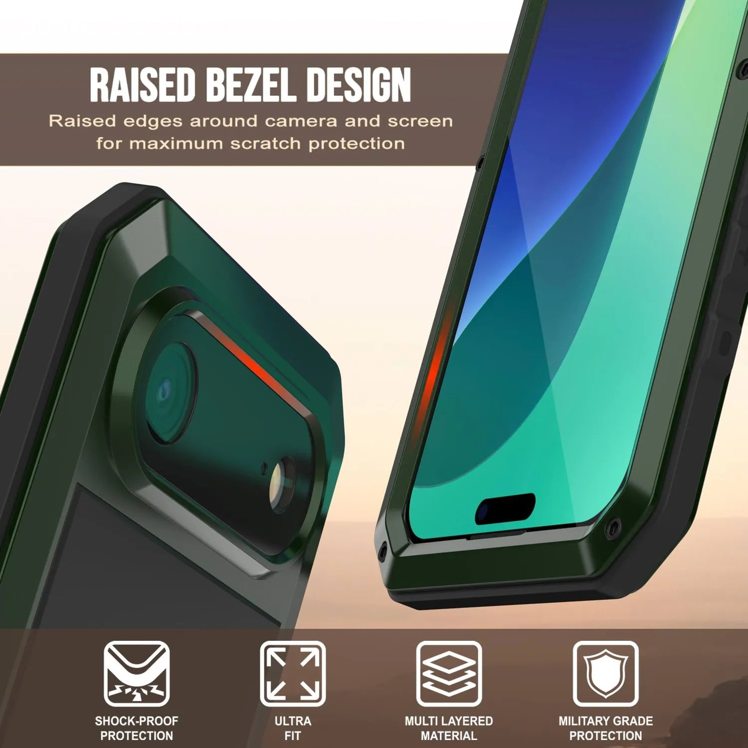 iPhone 17 Air Metal Case, Heavy Duty Military Grade Armor Cover [shock proof] Full Body Hard [Dark Green]