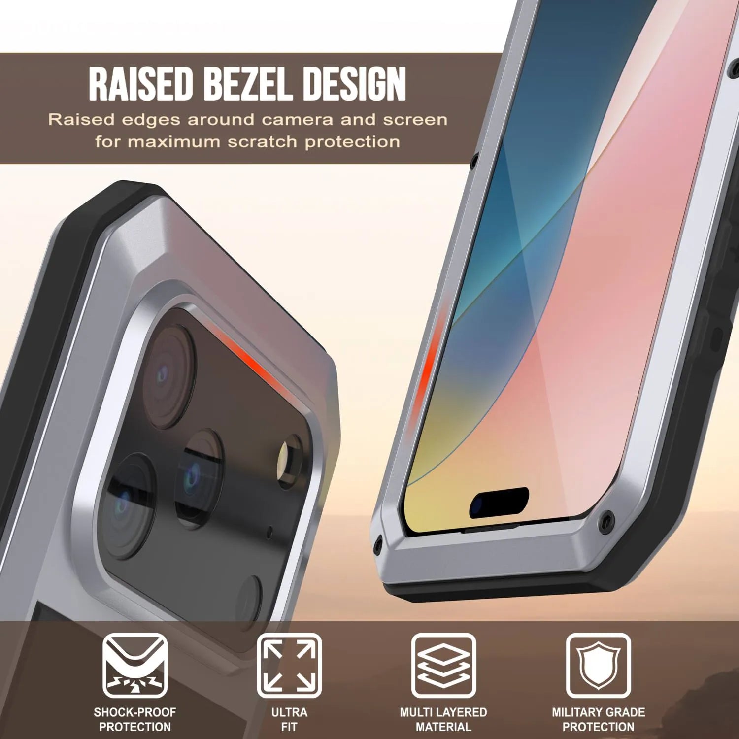 iPhone 17 Pro Metal Case, Heavy Duty Military Grade Armor Cover [shock proof] Full Body Hard [White]