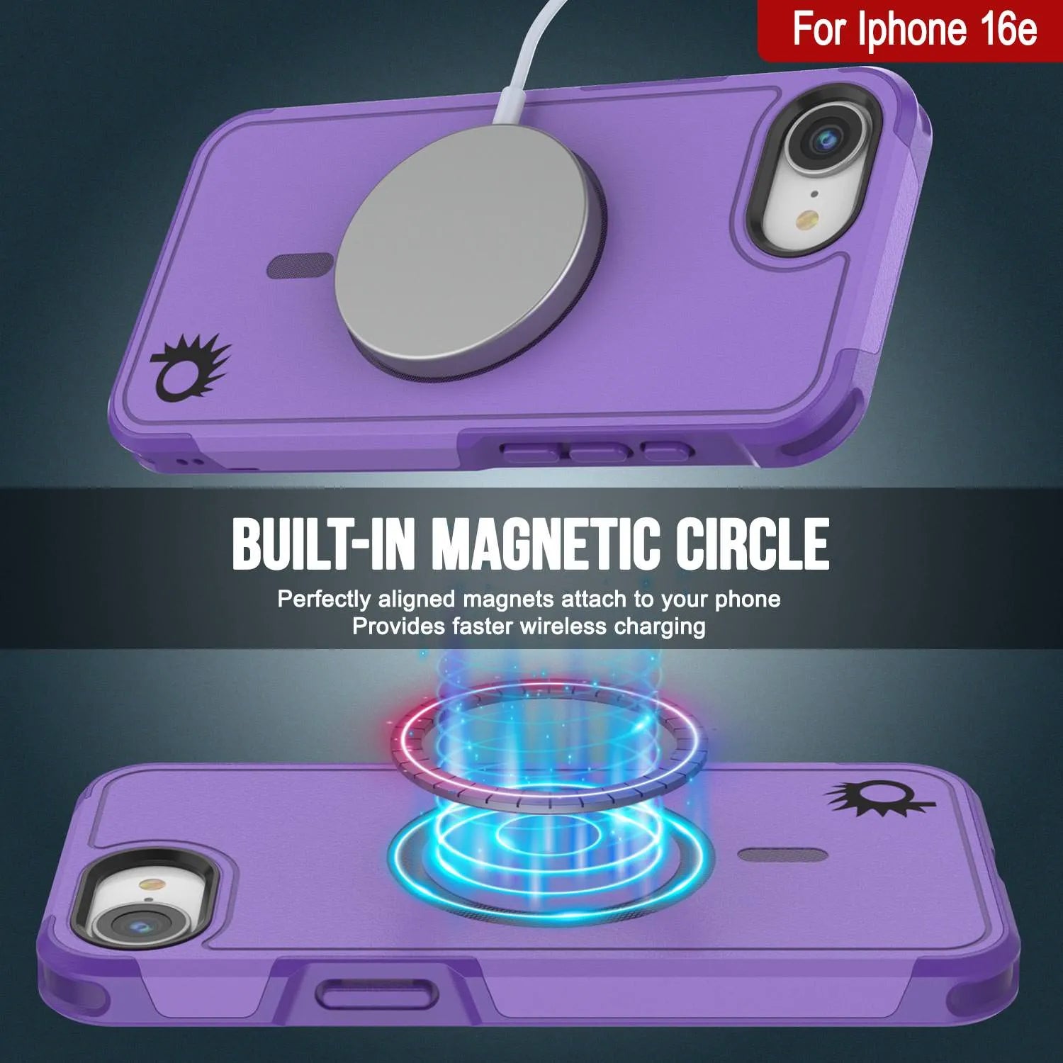 PunkCase iPhone 16e Case, [Spartan 2.0 Series] Clear Rugged Heavy Duty Cover W/Built in Screen Protector [purple]