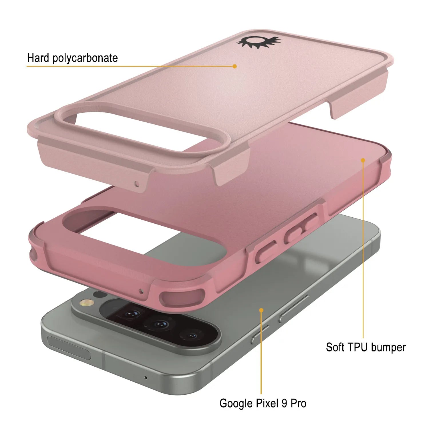 PunkCase Google Pixel 9 Pro Case, [Spartan 2.0 Series] Clear Rugged Heavy Duty Cover W/Built in Screen Protector [Pink]