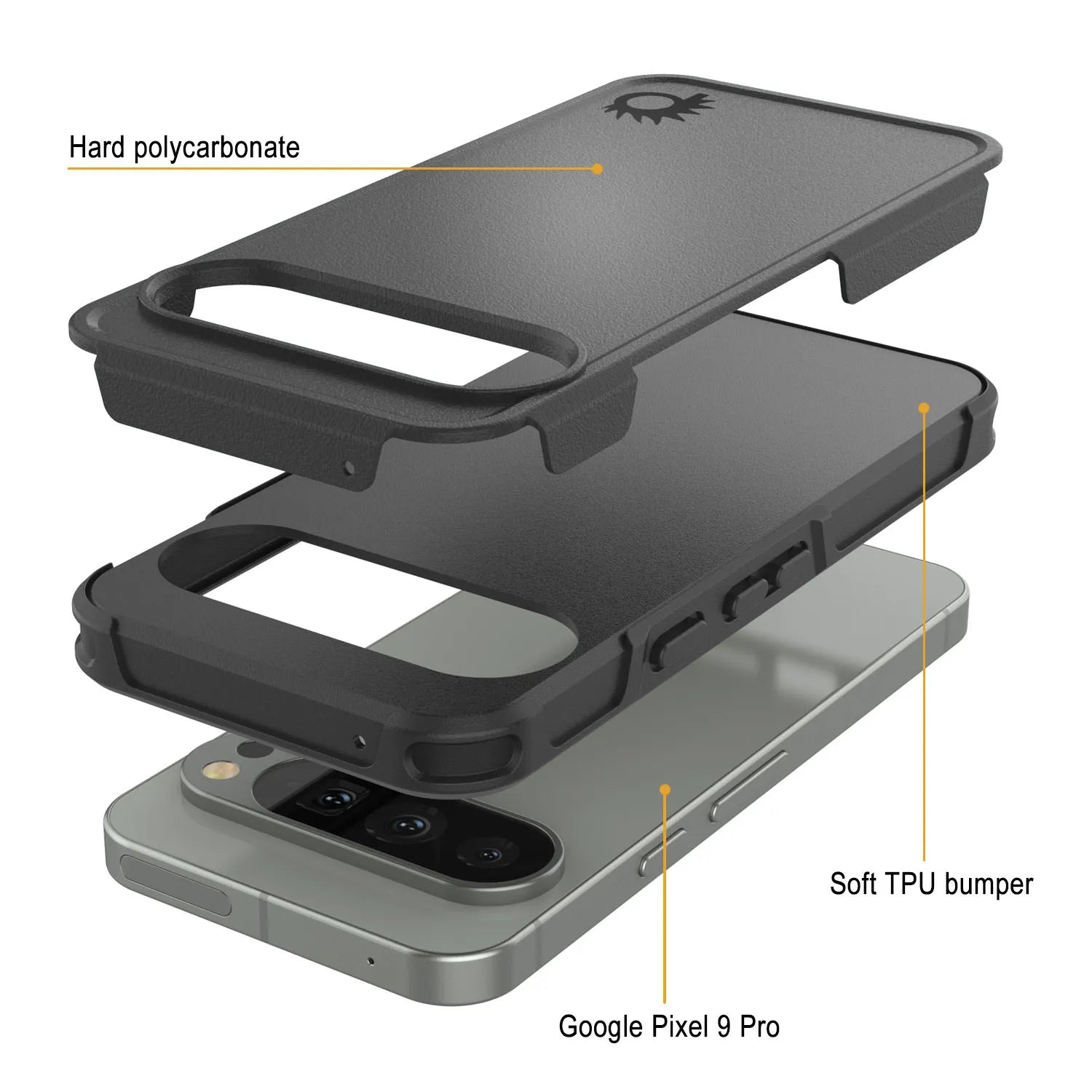 PunkCase Google Pixel 9 Pro Case, [Spartan 2.0 Series] Clear Rugged Heavy Duty Cover W/Built in Screen Protector [Black]