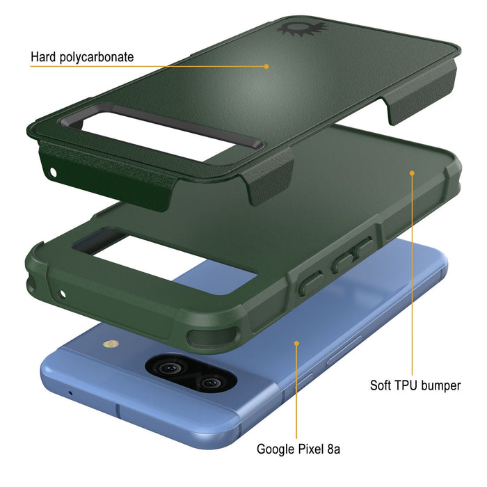 PunkCase Google Pixel 9 Pro Case, [Spartan 2.0 Series] Clear Rugged Heavy Duty Cover W/Built in Screen Protector [Dark Green]