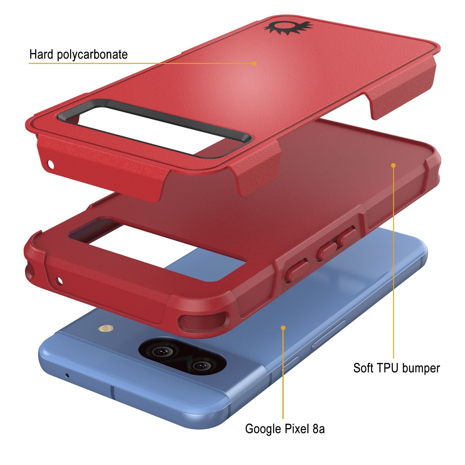 PunkCase Google Pixel 9 Case, [Spartan 2.0 Series] Clear Rugged Heavy Duty Cover W/Built in Screen Protector [Red]