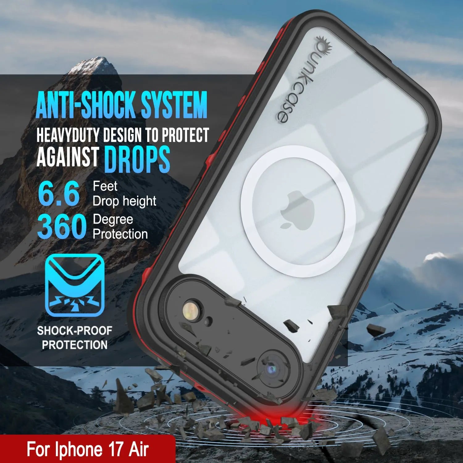 iPhone 17 Air Waterproof IP68 Case, Punkcase [Red] [StudStar Series] [Slim Fit]