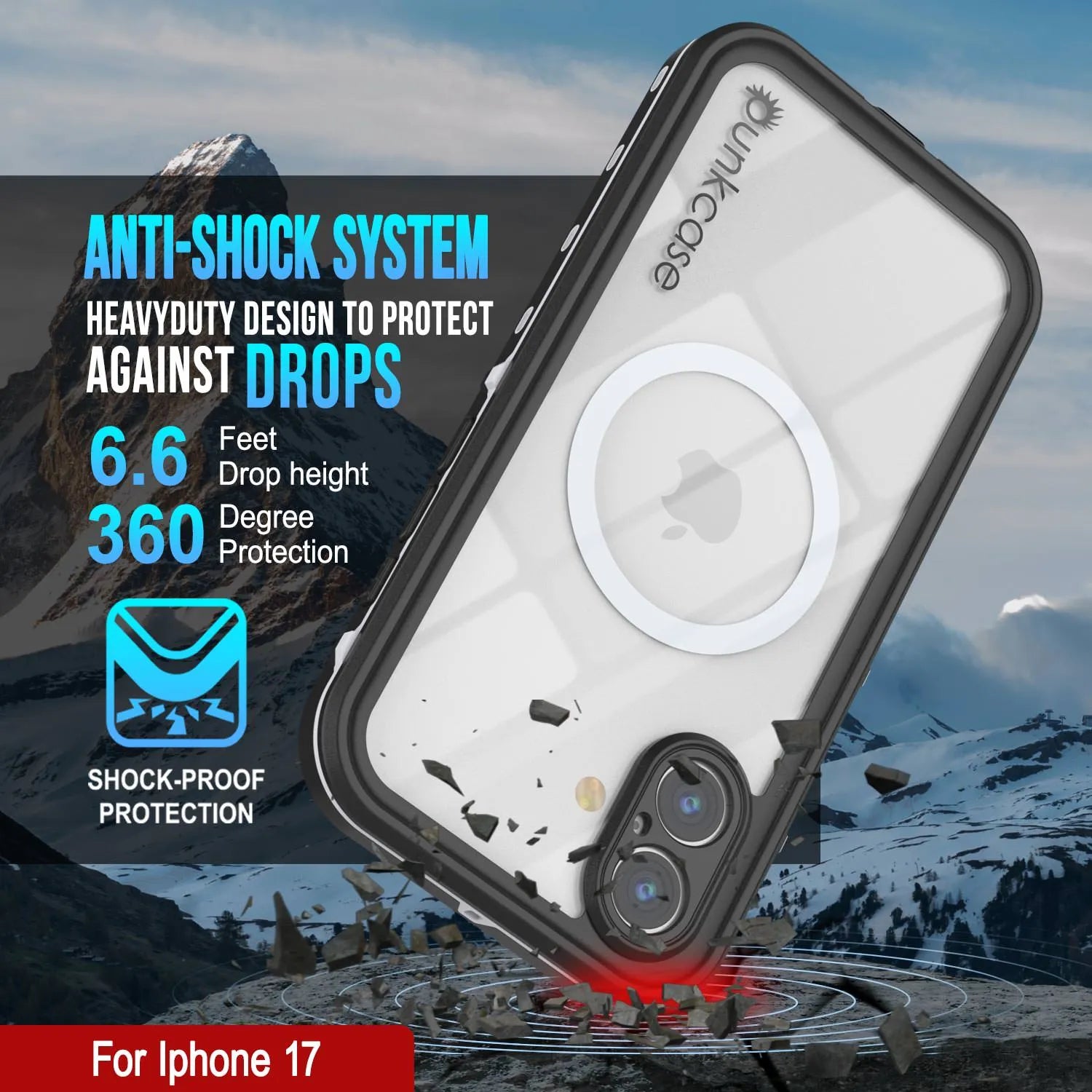 iPhone 17 Waterproof IP68 Case, Punkcase [Clear] [StudStar Series] [Slim Fit] [Dirtproof]