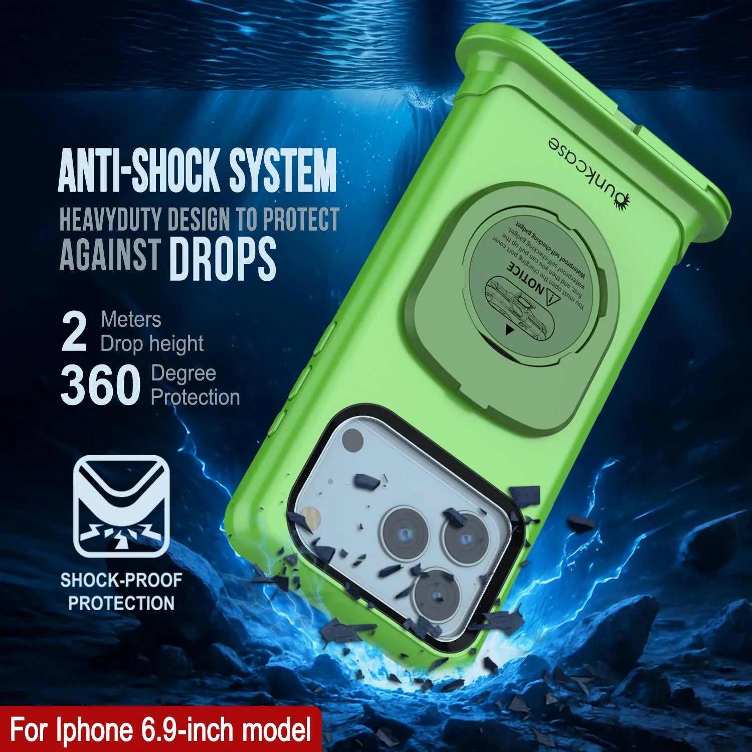 Punkcase Universal 2.0 Waterproof Phone Case for 6.7–6.9" [Green]