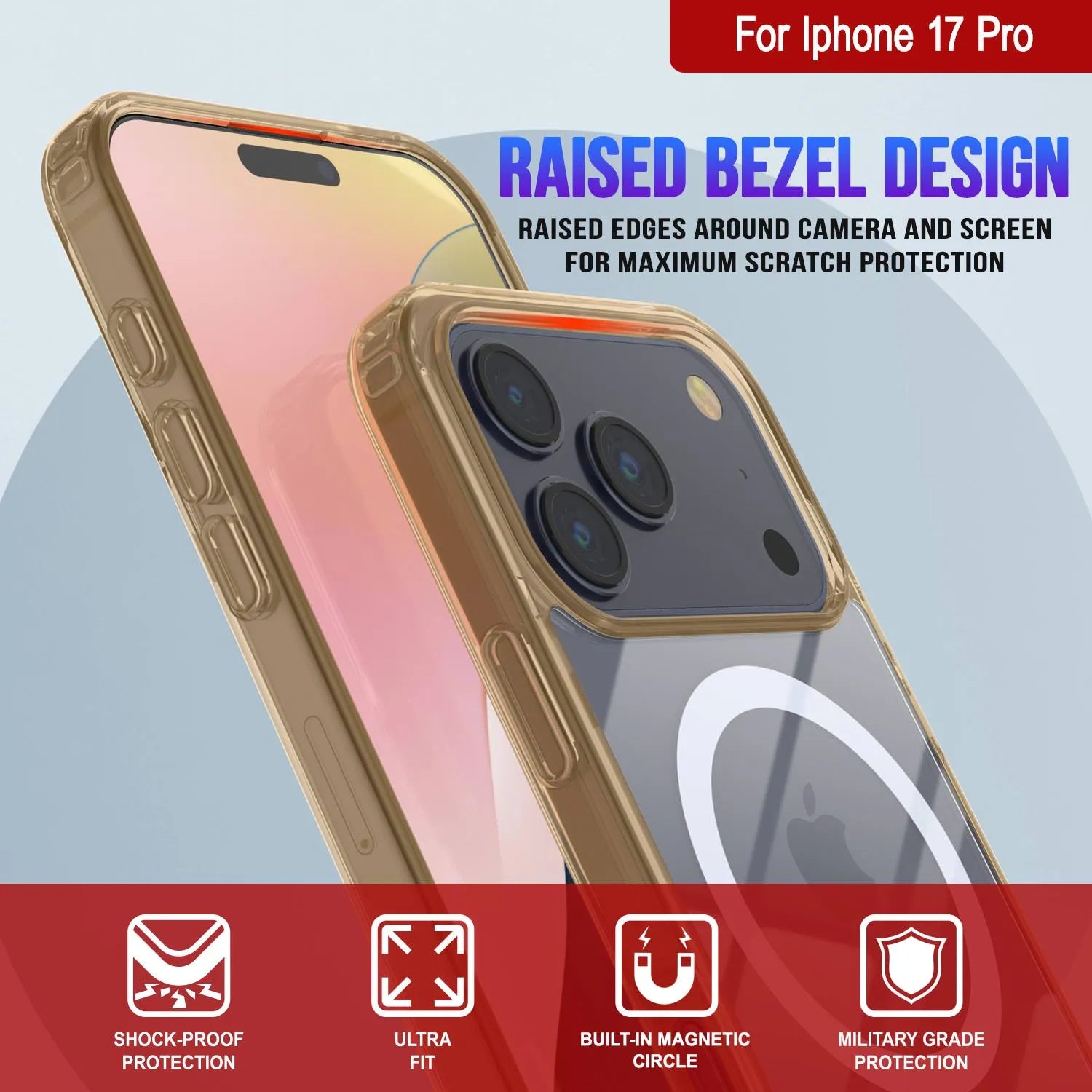Punkcase iPhone 17 Pro Magnetic Wireless Charging Case [ClearMag Series][Gold]